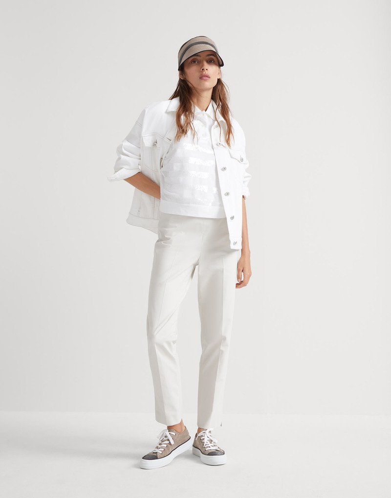 Stretch twisted cotton twill Capri pants with monili 4