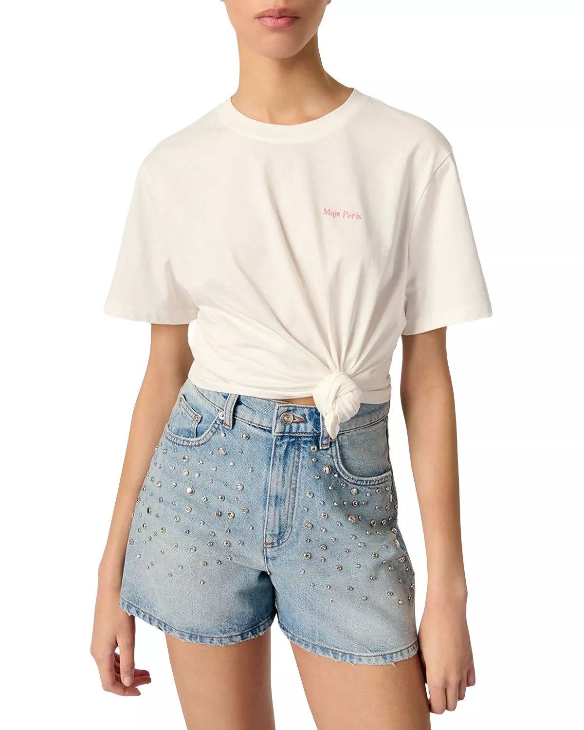 Maje Studded Denim Shorts - 4