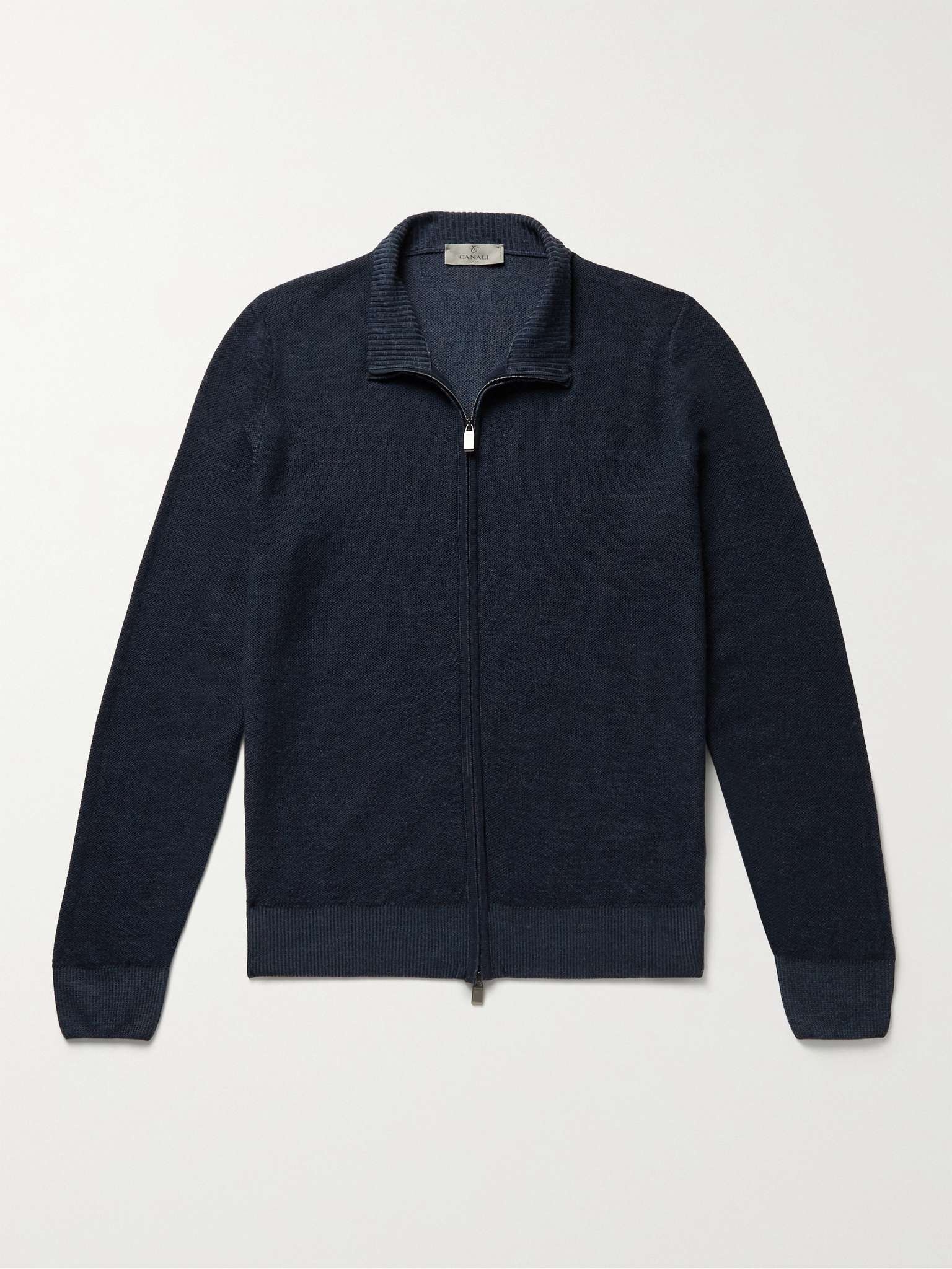 Waffle-Knit Wool Zip-Up Cardigan - 1