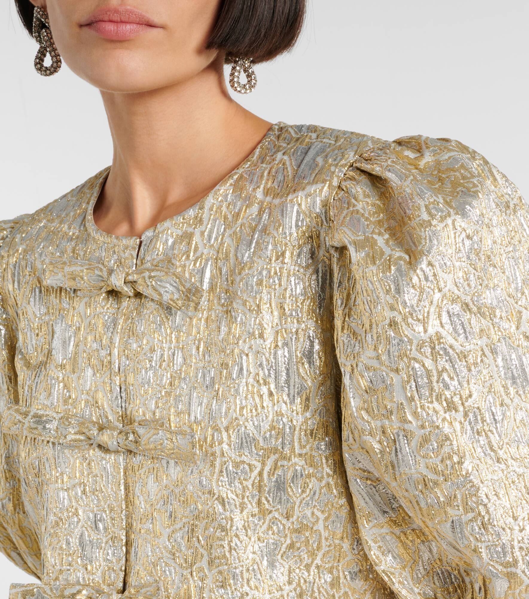 Puff-sleeve brocade top - 4