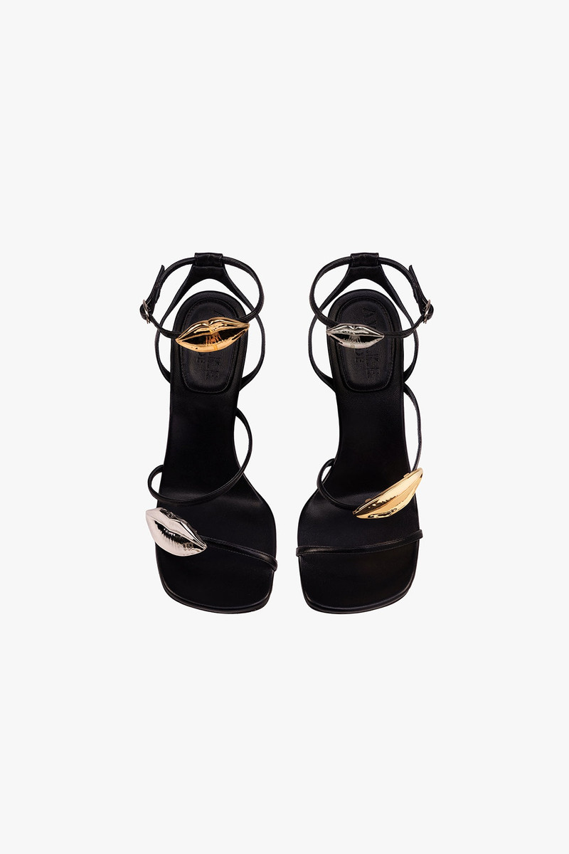 BETA KISS METALLIC ROUND TOE SANDAL WITH LIP BLACK SILVER GOLD 7