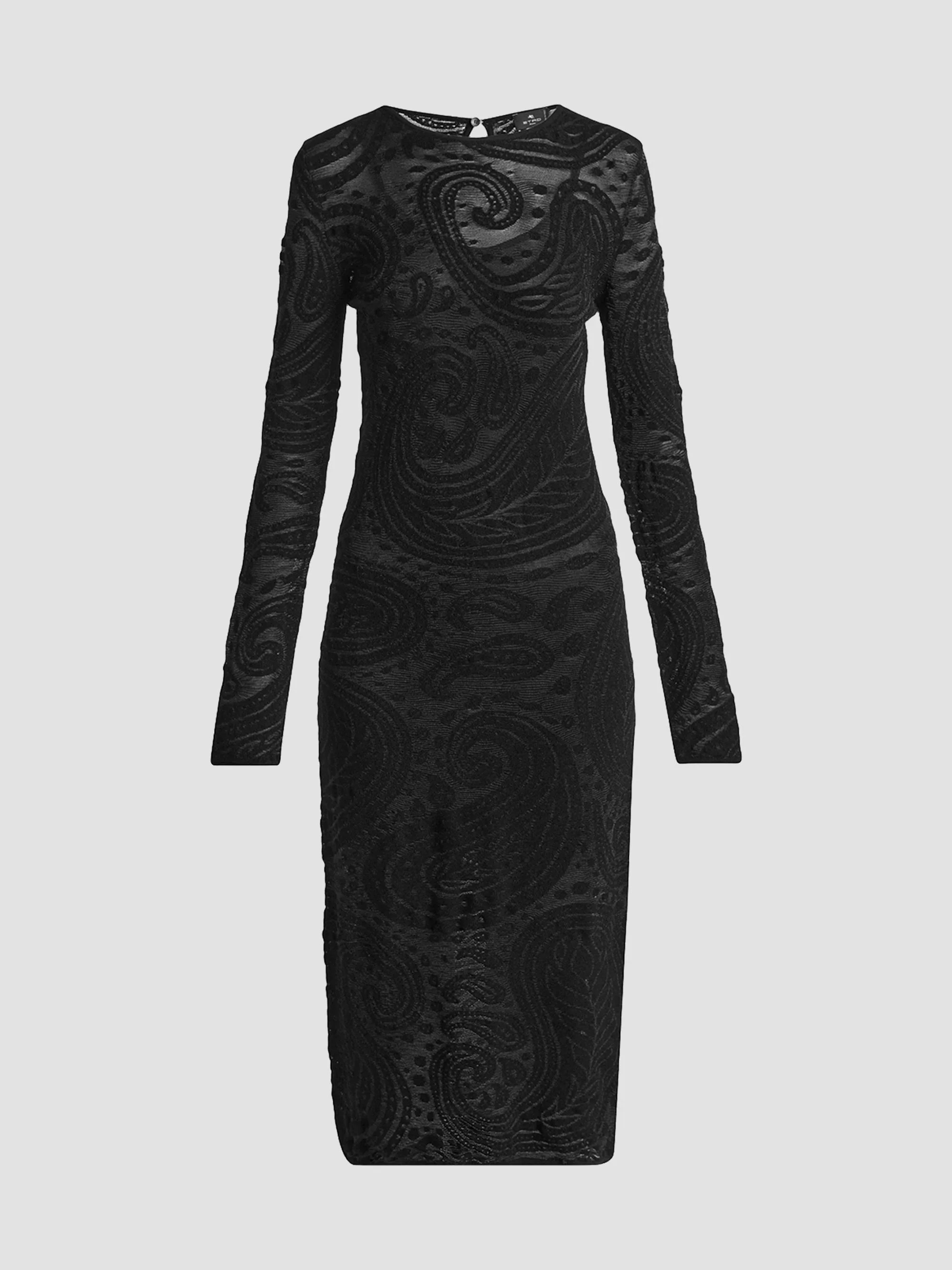 Women's Paisley Mesh Sheath Midi Dress - Black - 1