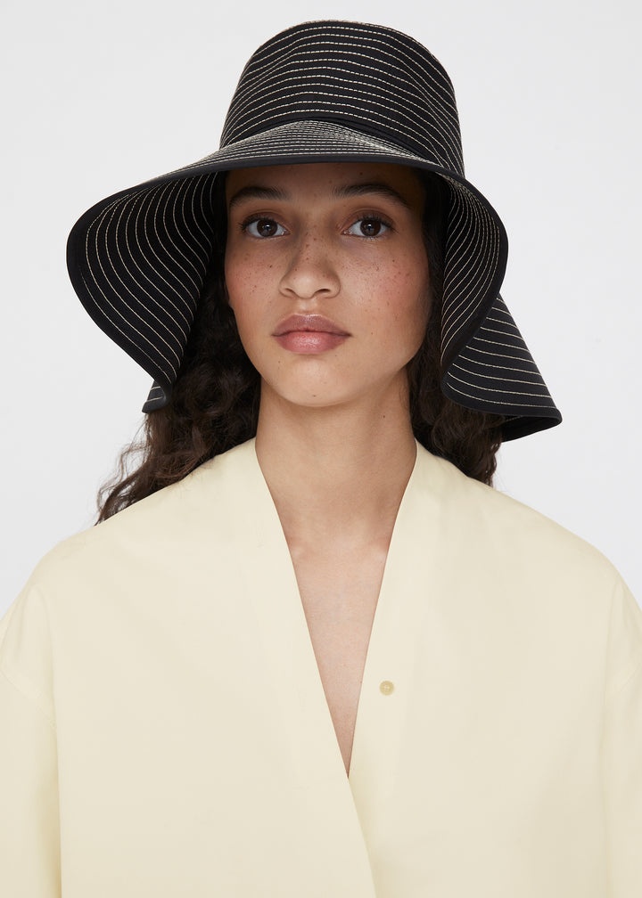 Embroidered silk sun hat black - 2