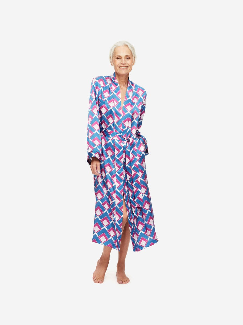 Derek Rose Women's Long Dressing Gown Brindisi 71 Silk Satin Multi outlook