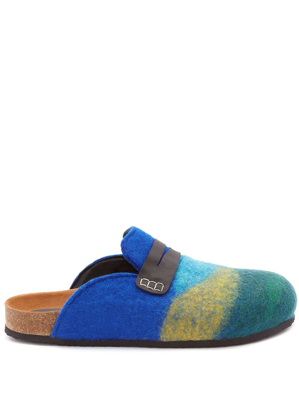 striped leather-trimmed felt slippers - 1