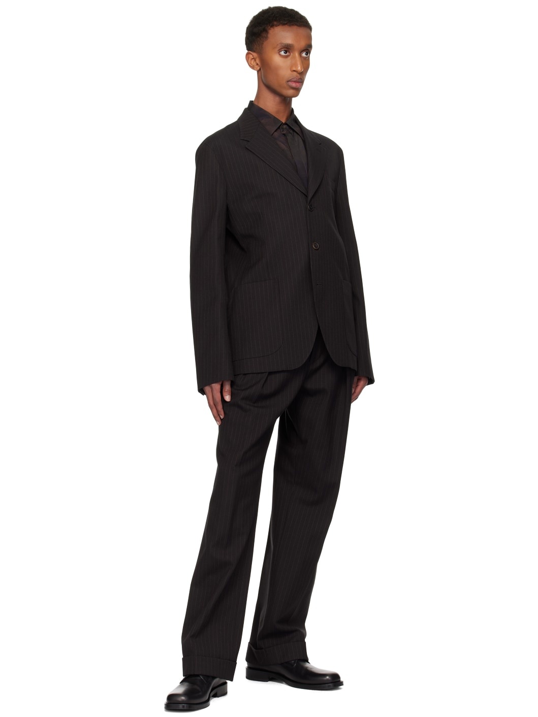 Brown Wool Pinstripe Trousers - 4