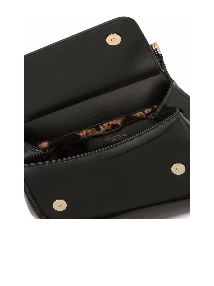 Polished Finish Goldtone Logo Plaque Handbag With Leopard Print Lining - 4