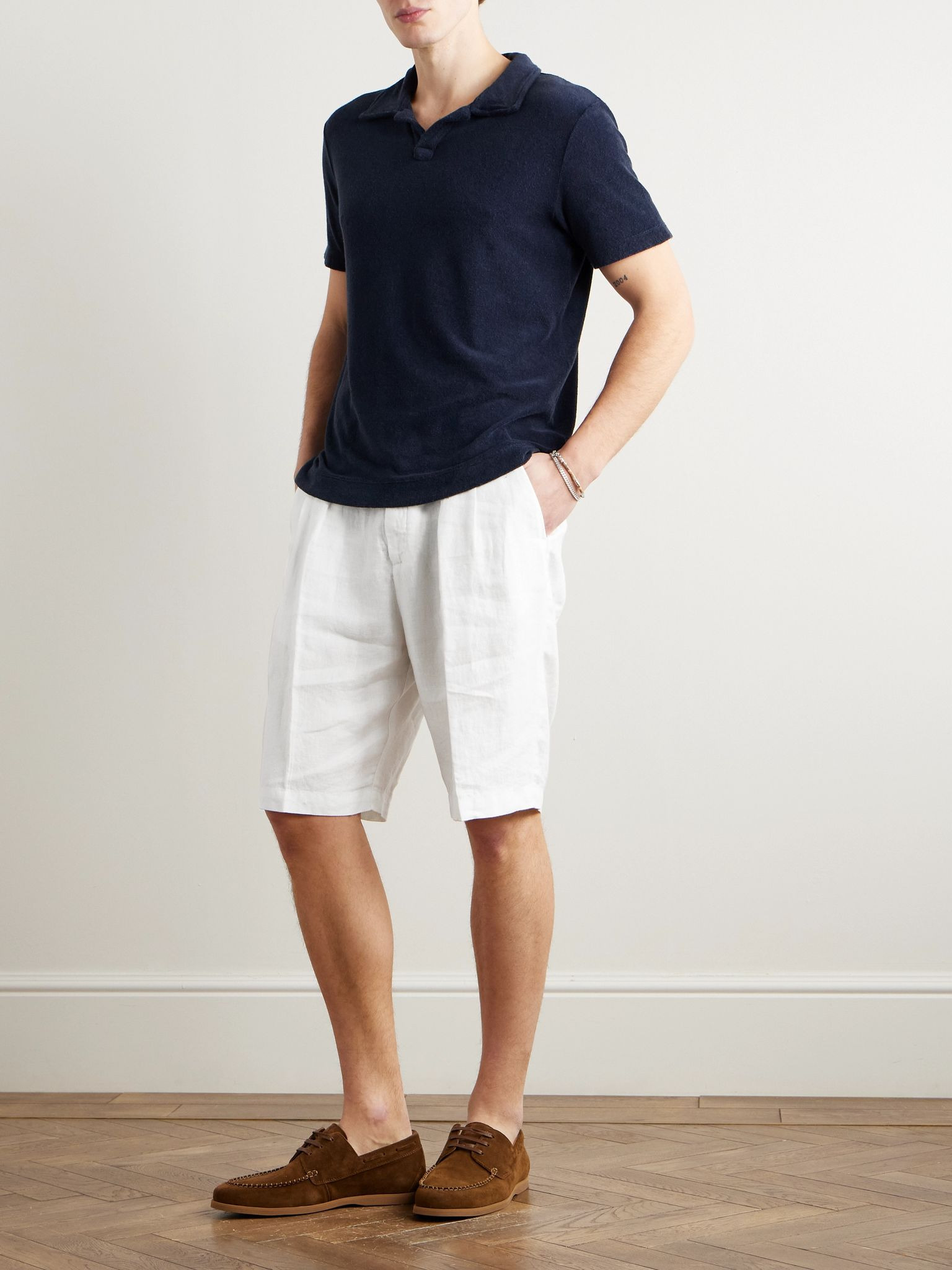 Cliff Straight-Leg Pleated Linen Bermuda Shorts White - 2