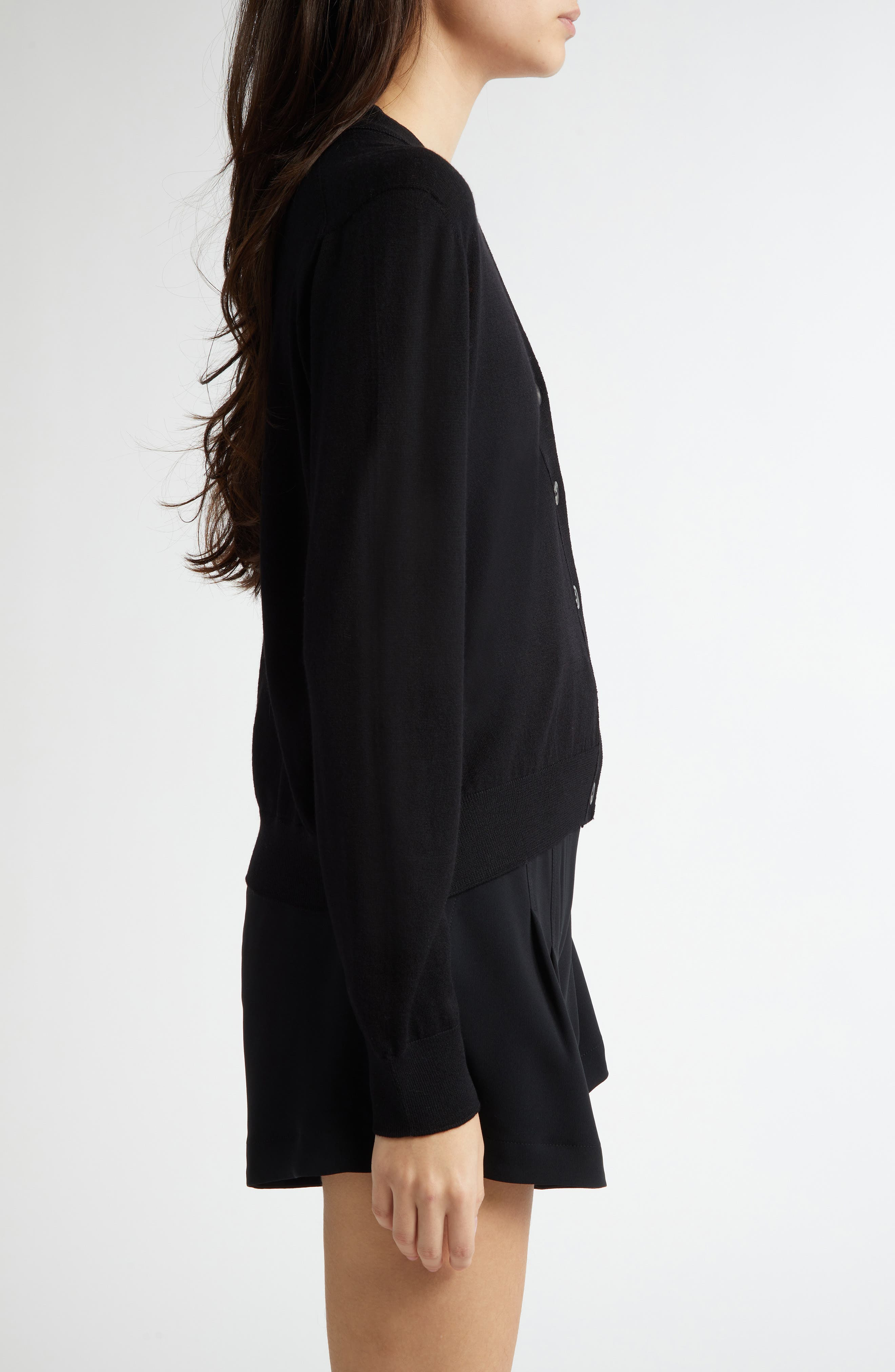 Johnstons of Elgin Superfine Merino Wool V-Neck Cardigan in Black at Nordstrom - 3