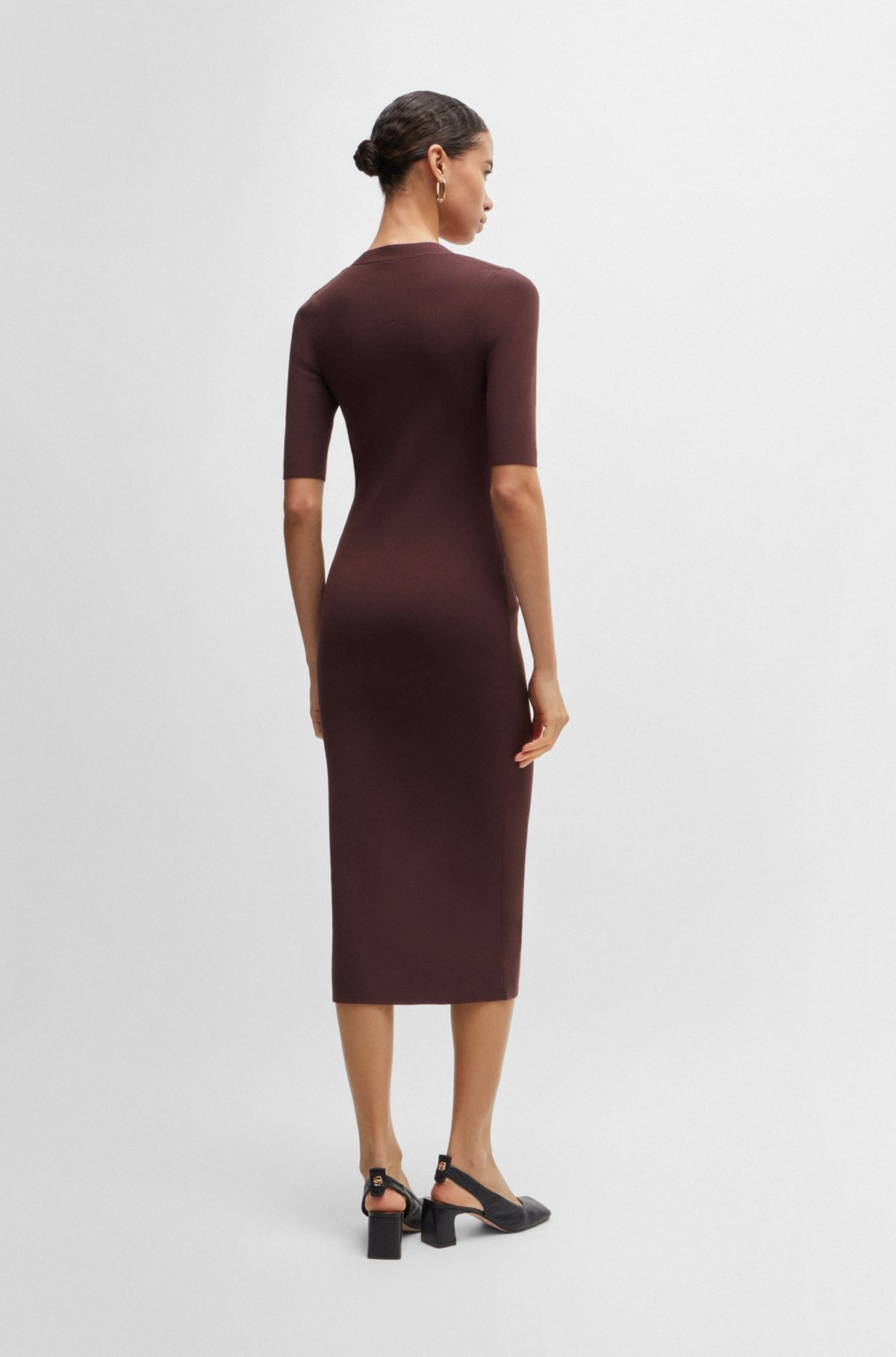 V-NECK KNITTED DRESS WITH CROPPED SLEEVES - 5