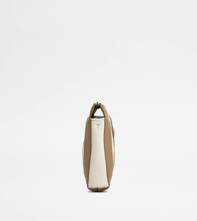 Tod's TOD'S DI BAG CROSSBODY BAG IN LEATHER AND CANVAS MINI - BEIGE, WHITE outlook