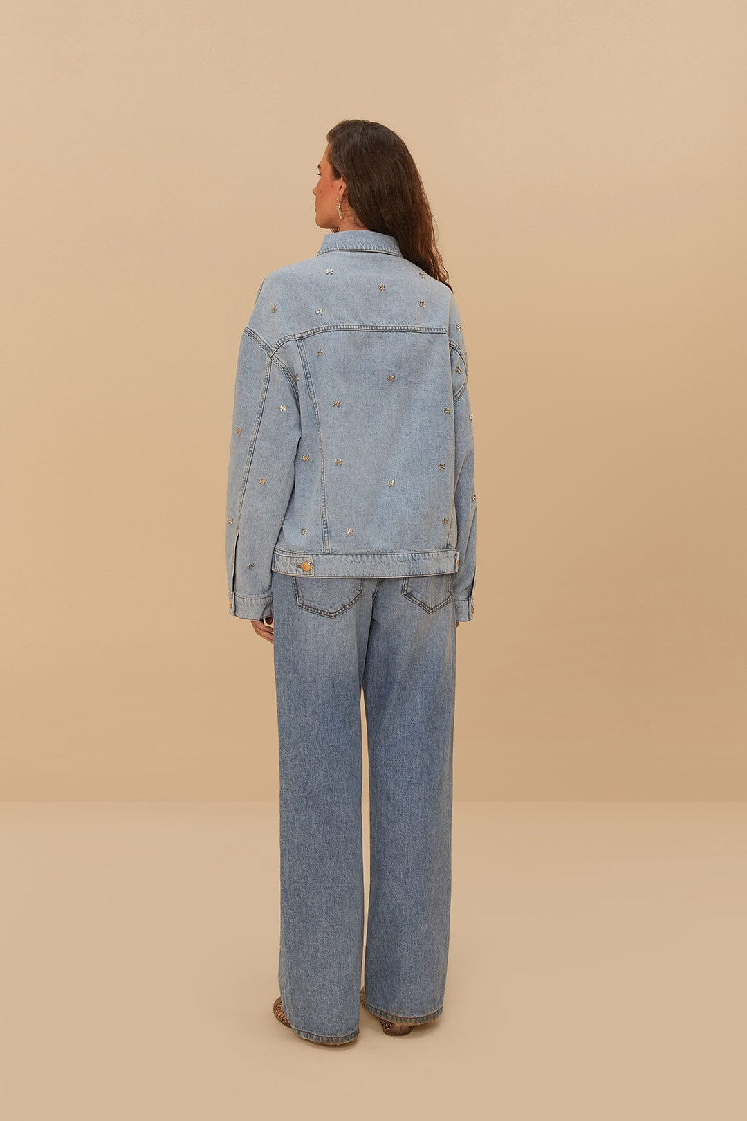 Denim Embroidered Bows Pants - 5