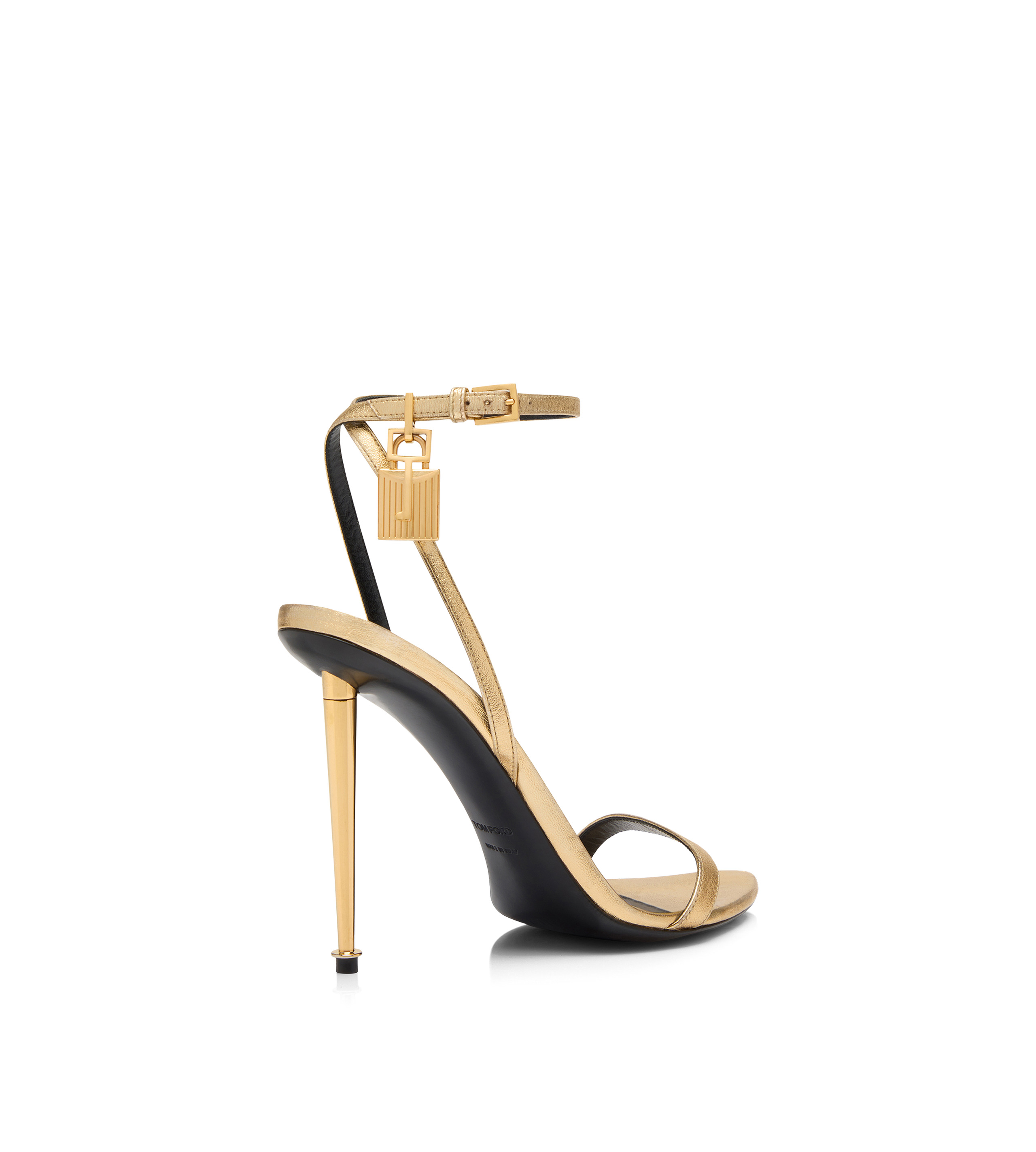 TOM FORD LAMINATED NAPPA LEATHER PADLOCK POINTY NAKED SANDAL