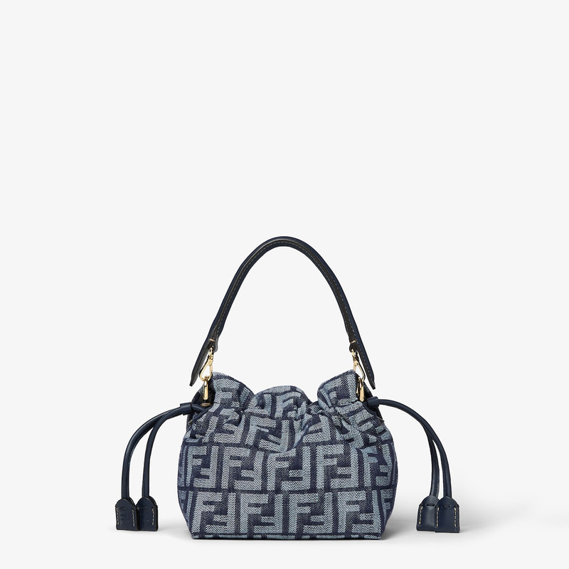 Mamma Baguette Small Dark blue denim-effect FF jacquard mini-bag 3