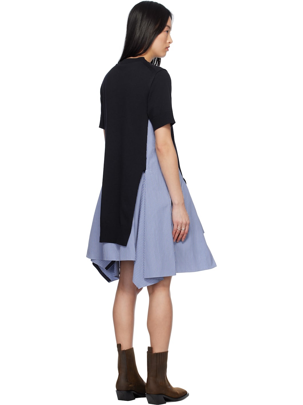 Navy & Blue Cotton Poplin & Knit Midi Dress - 3