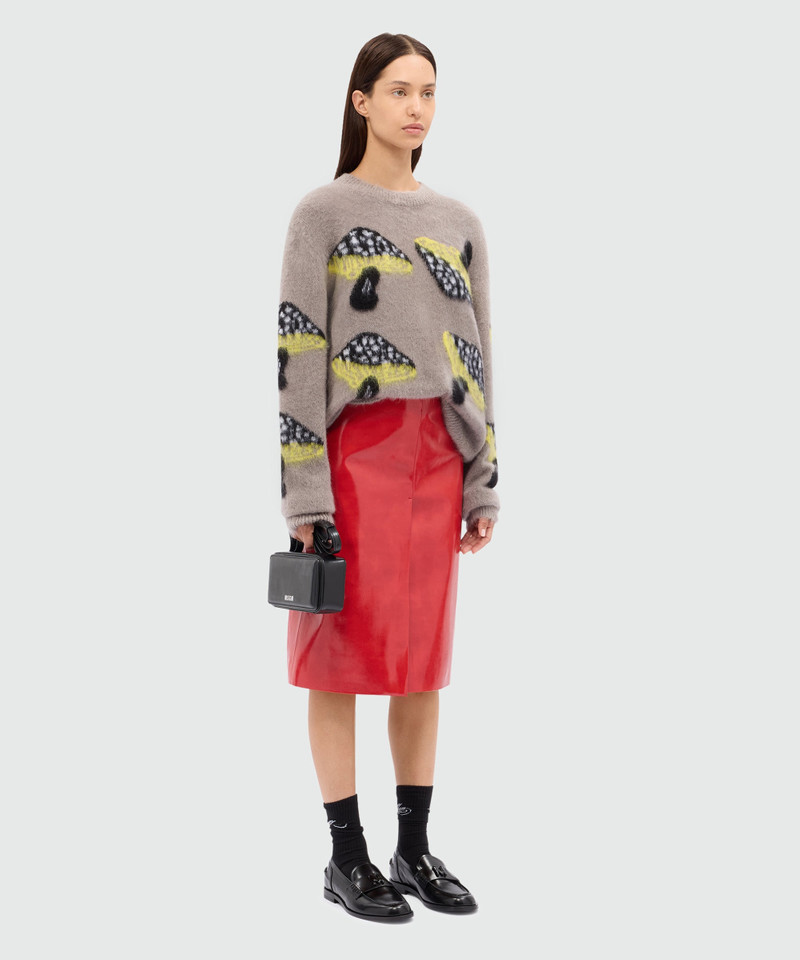 Red vinyl midi skirt 4