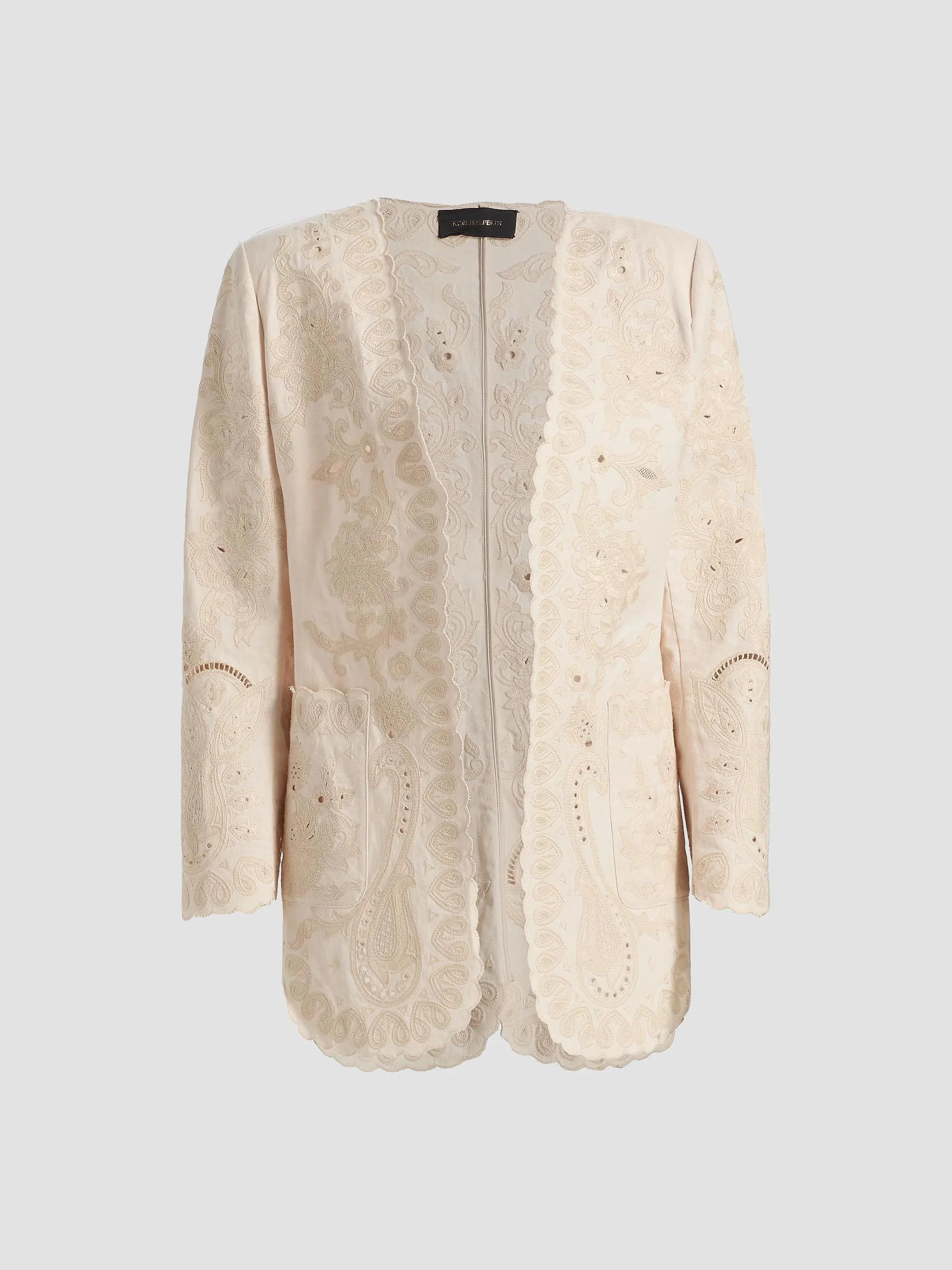 Women's Laci Eyelet-Embroidered Linen-Cotton Jacket - Antique - 1