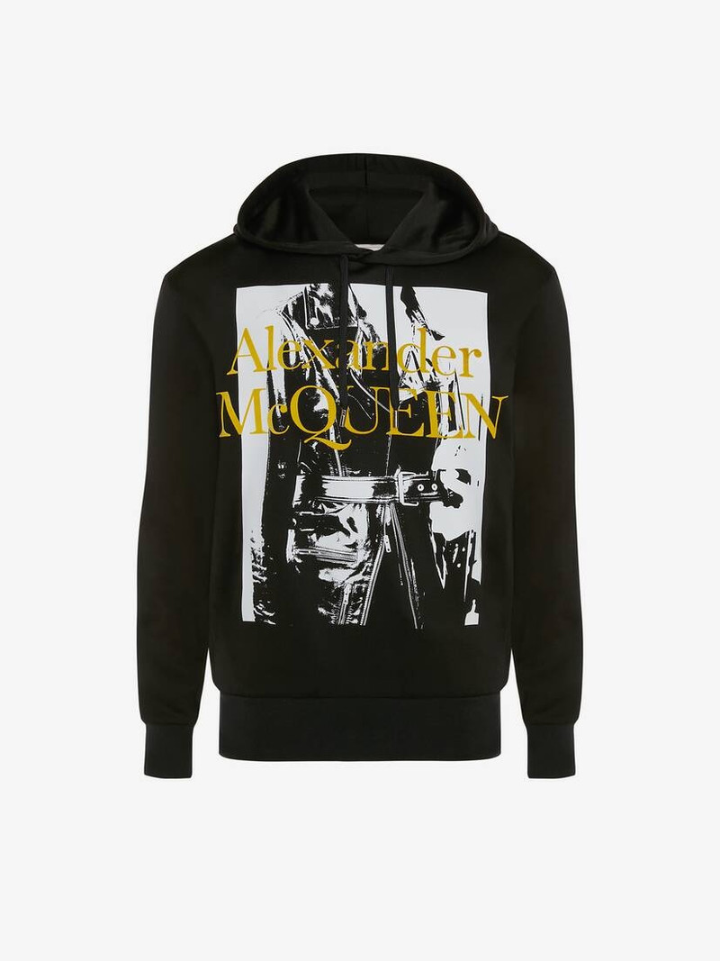 Men's Loopback Atelier Print Hooded Sweatshirt in Black - 1