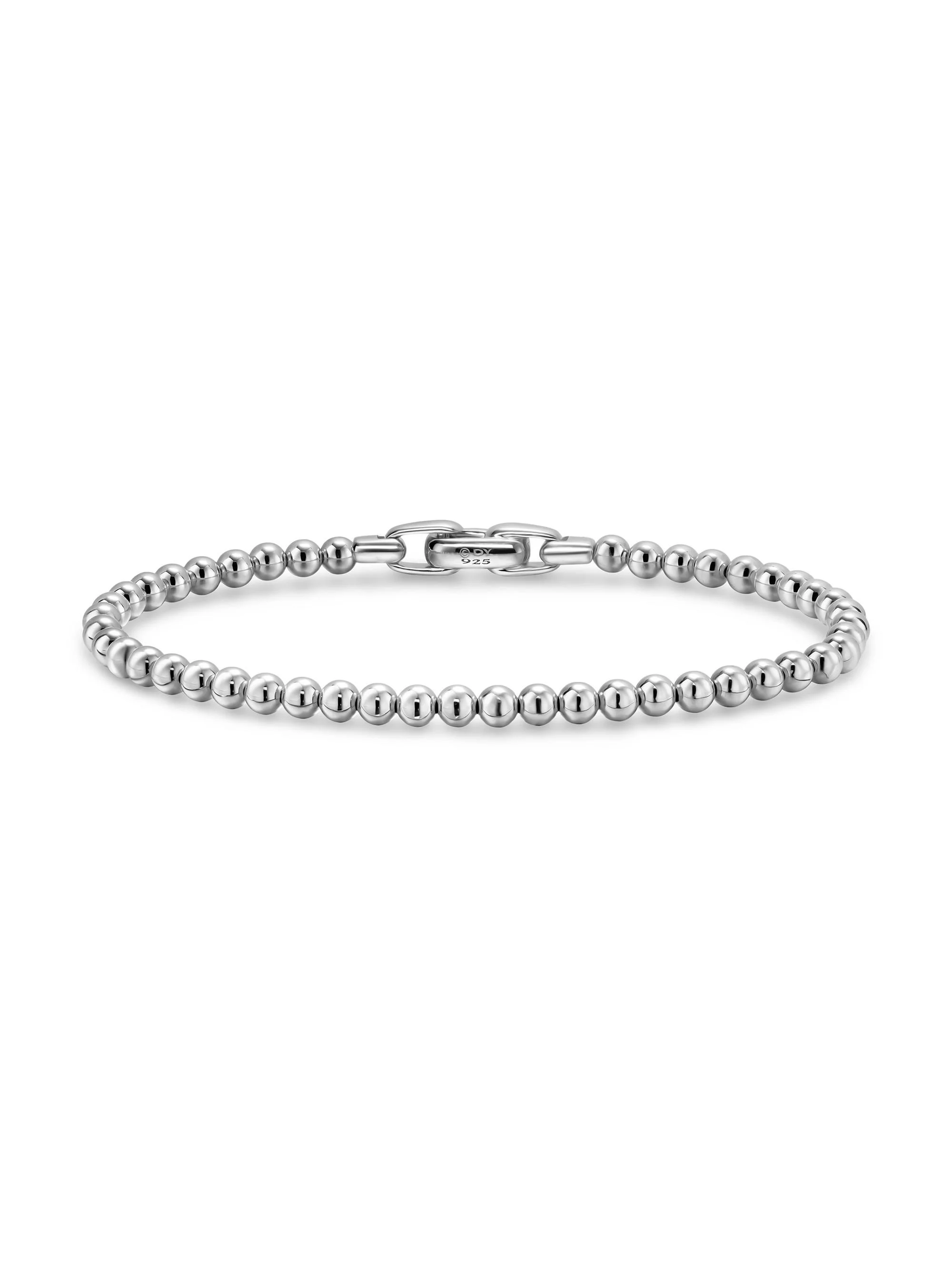 Men's Spiritual Beads Metal Bead Bracelet in Sterling Silver, 4MM - Silver - 1