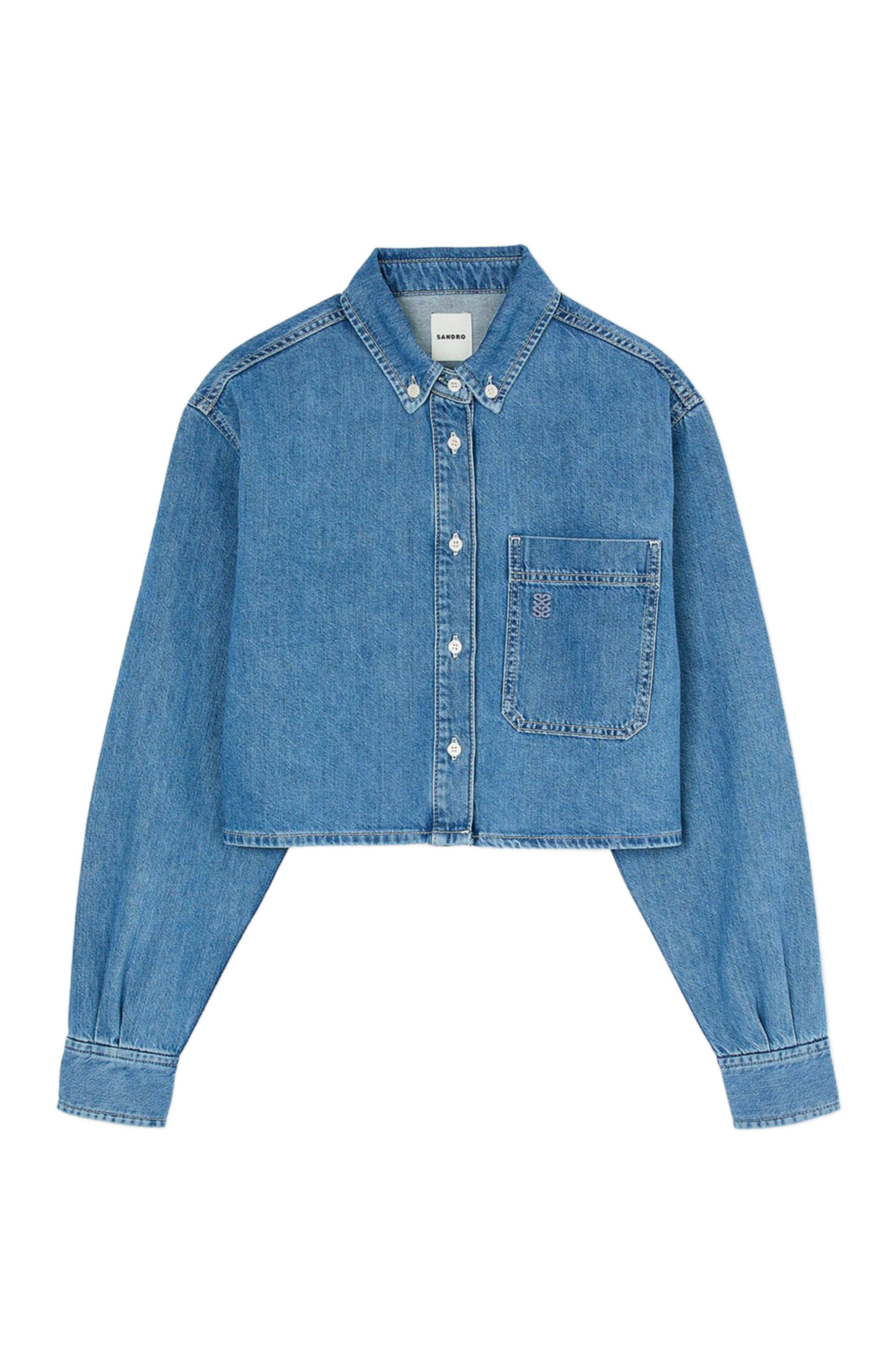 SANDRO Denim cropped shirt in Blue Jean at Nordstrom - 5