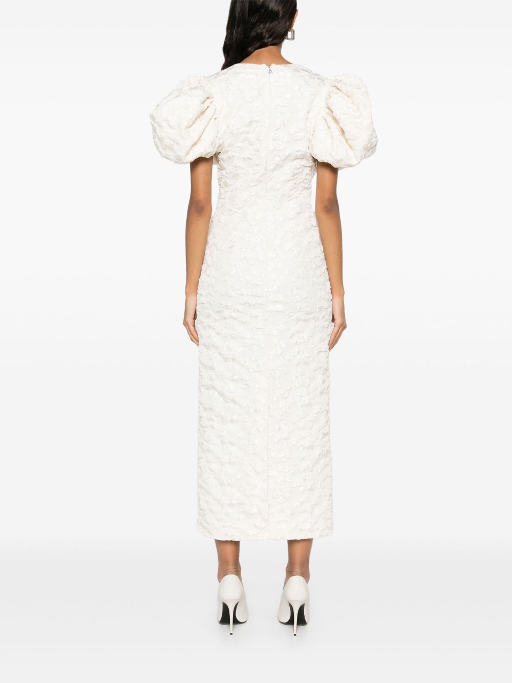 jacquard puff-sleeve midi dress - 4