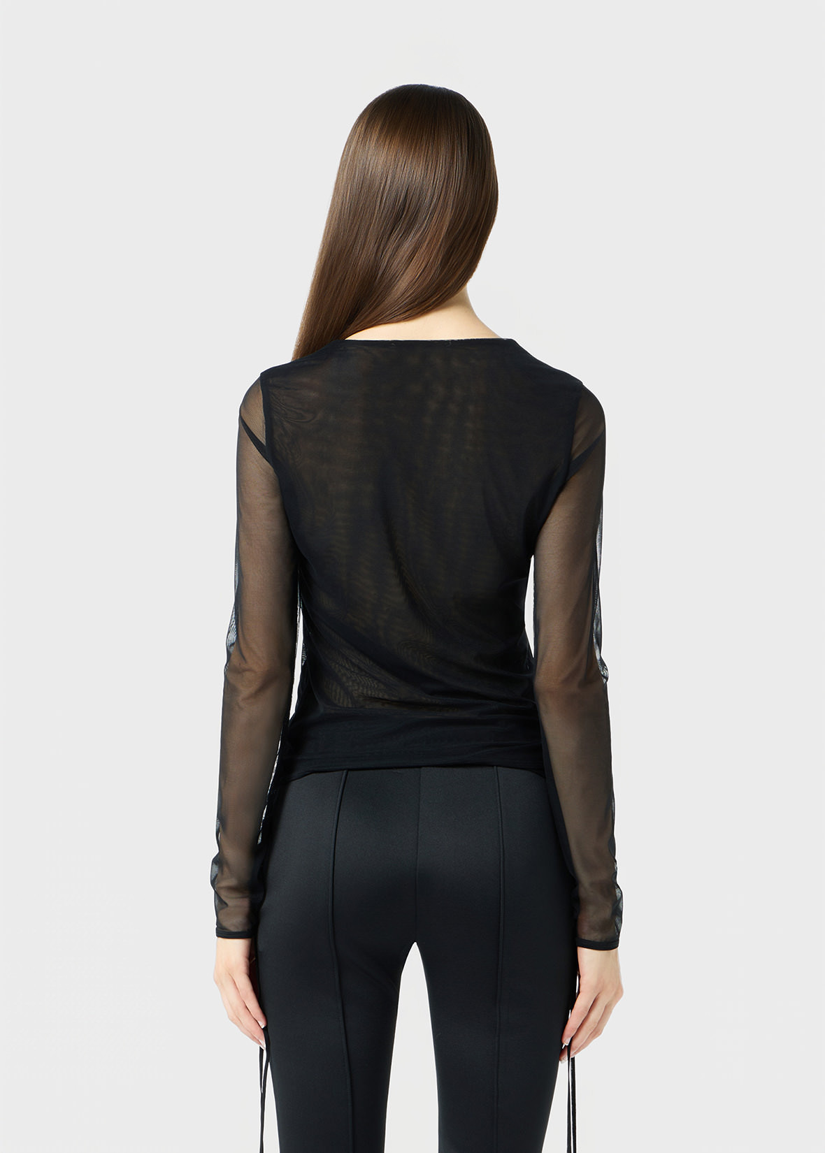 STRETCH TULLE TOP WITH BLUMARINE LOGO IN RHINESTONES - 4