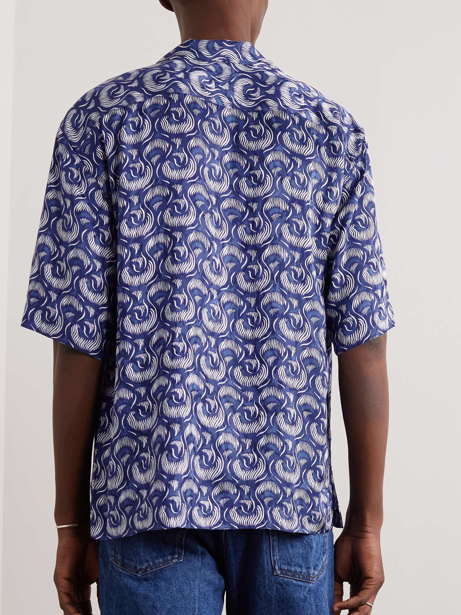 Cassi Camp-Collar Printed Satin Shirt - 3