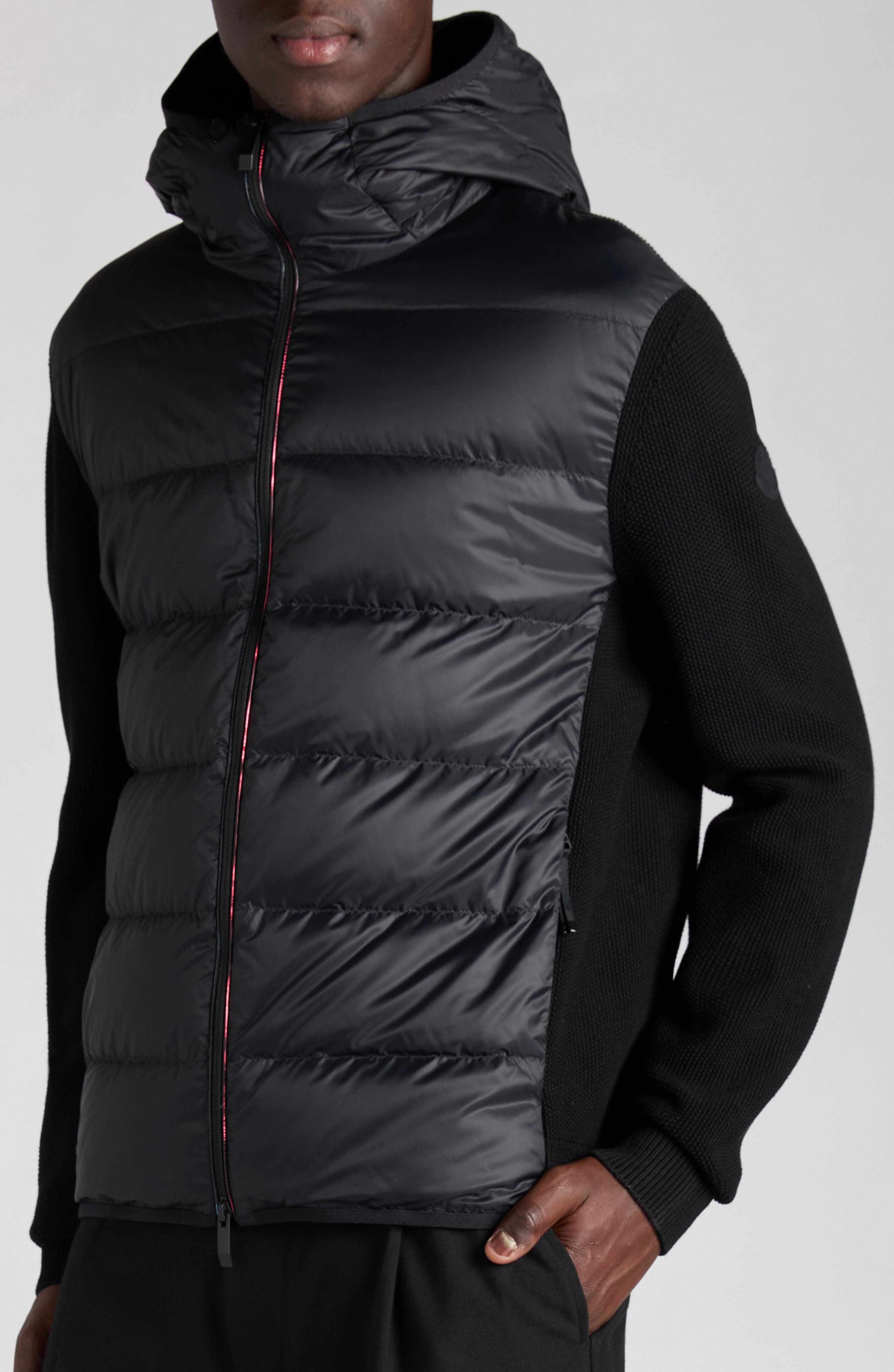 Moncler Cotton Knit & Down Hooded Cardigan in Black at Nordstrom - 4