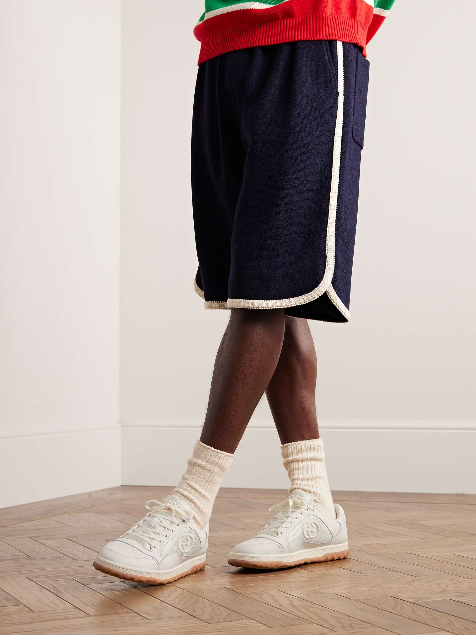 GUCCI Mac80 Logo-Embroidered Leather and Mesh Sneakers