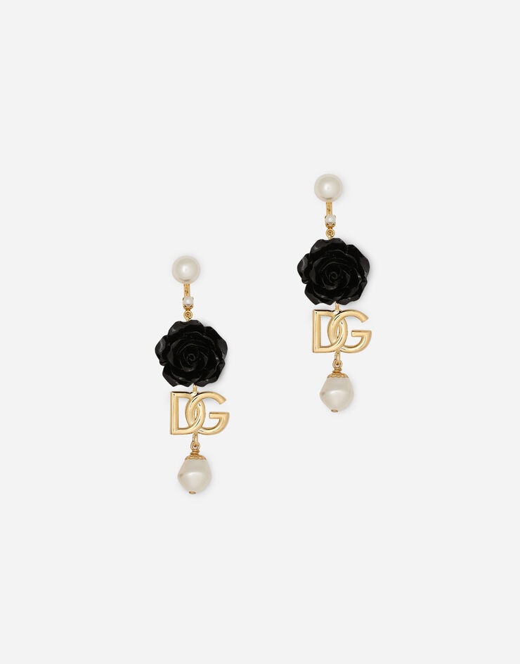 Drop earrings with roses and DG logo - 1