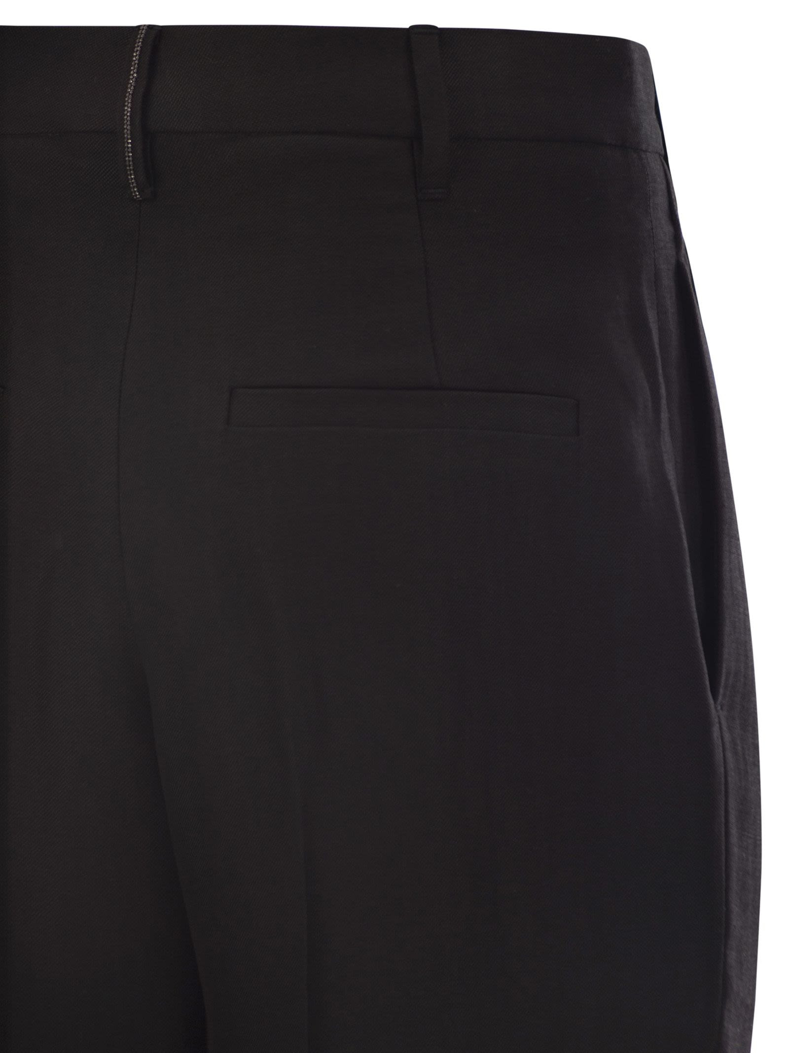 Brunello Cucinelli Women Slouchy Trousers In Viscose And Linen Fluid Twill With Moniline - 4