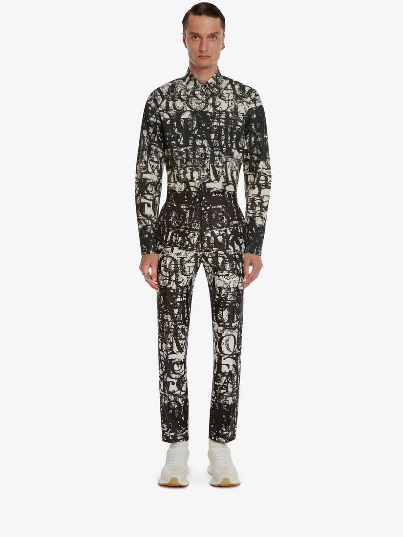 Men's McQueen Logo Stamp Cigarette Trousers in Black/white - 2