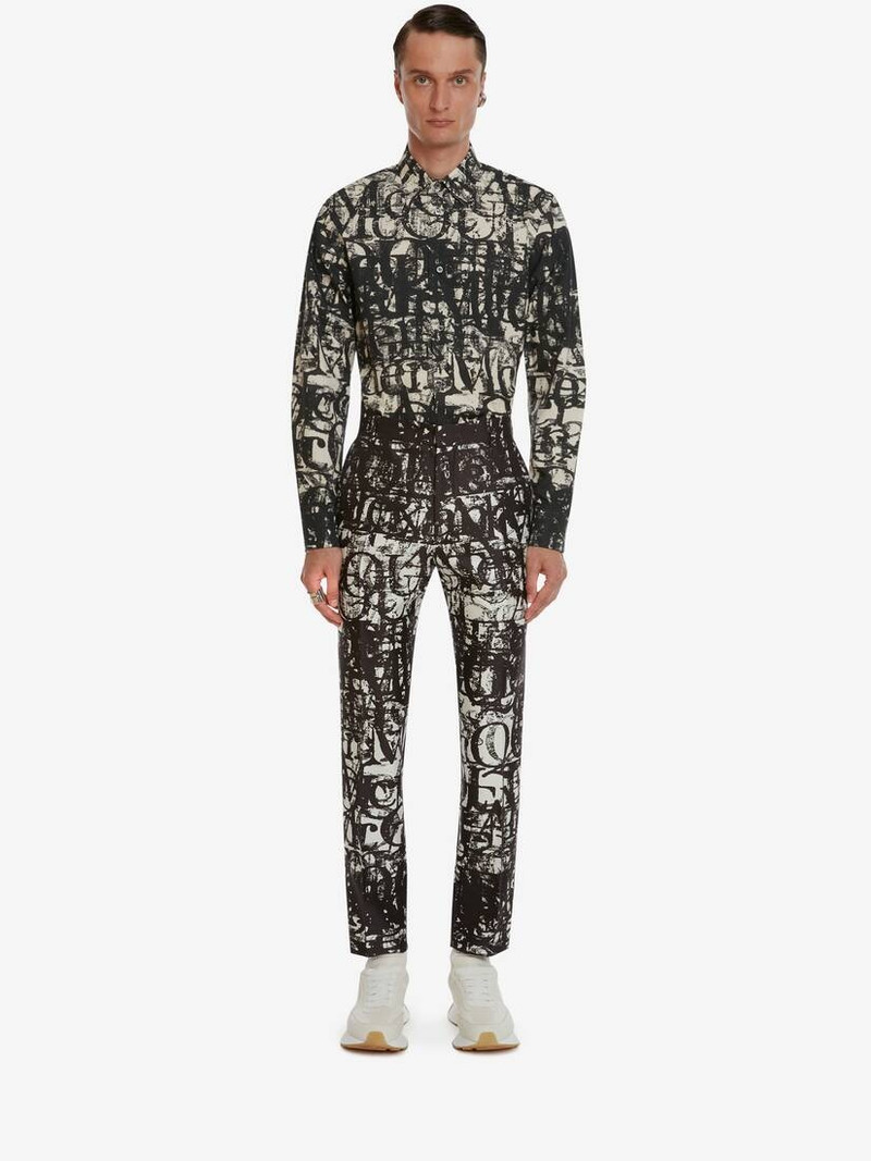 Alexander McQueen Men's McQueen Logo Stamp Cigarette Trousers in Black/white outlook
