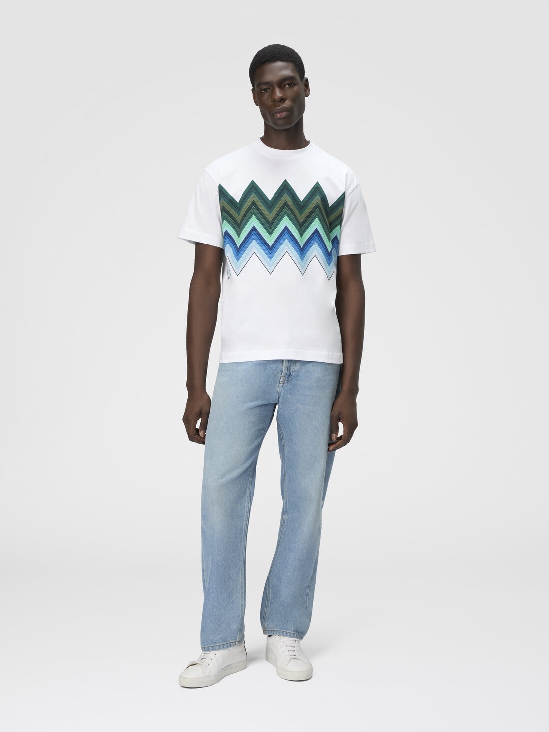 Cotton crewneck T-shirt with macro zigzag print - 2
