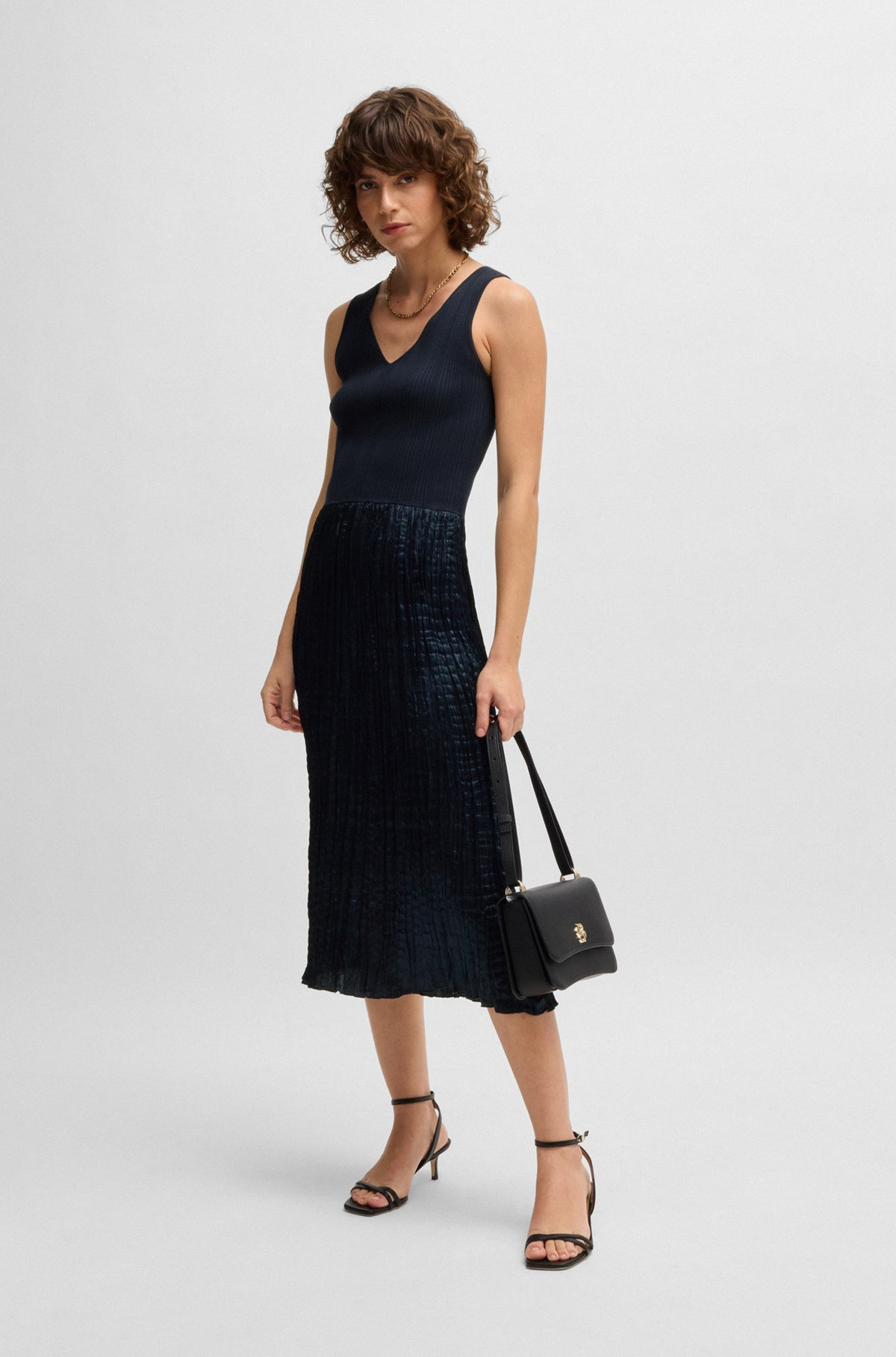KNITTED DRESS WITH LUSTROUS STRUCTURED SKIRT - 3