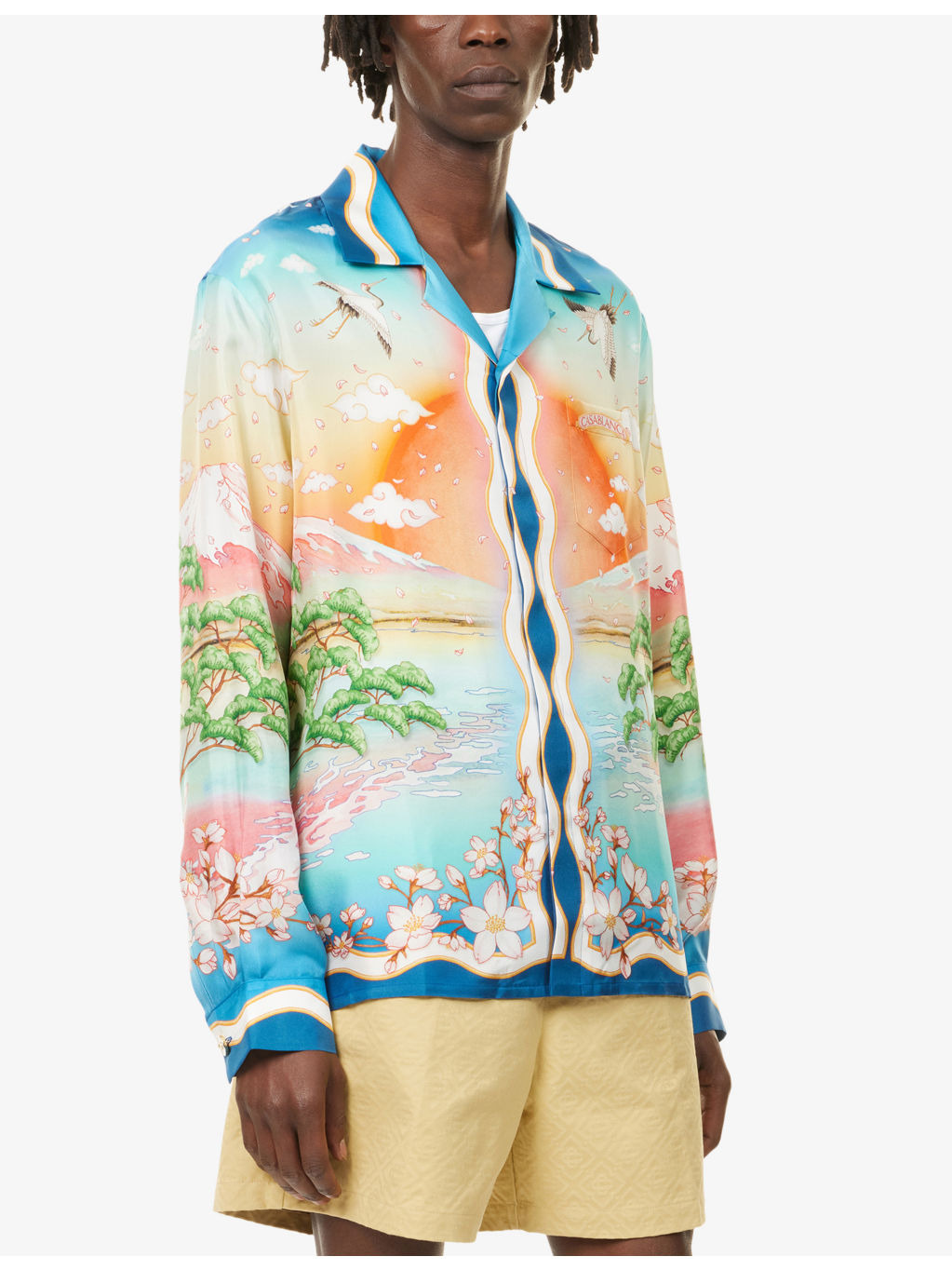 Cuban-Collar Graphic-Pattern Silk Shirt - 3
