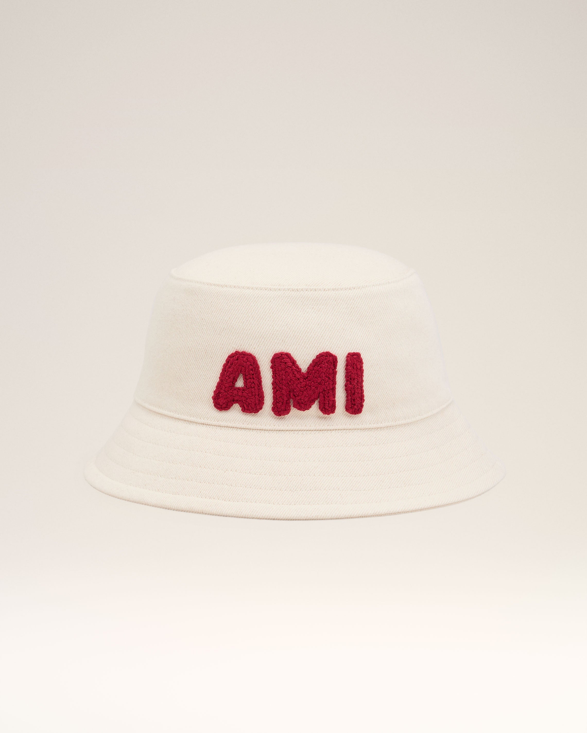 BEIGE COTTON AMI PARIS PATCH BUCKET HAT - 4