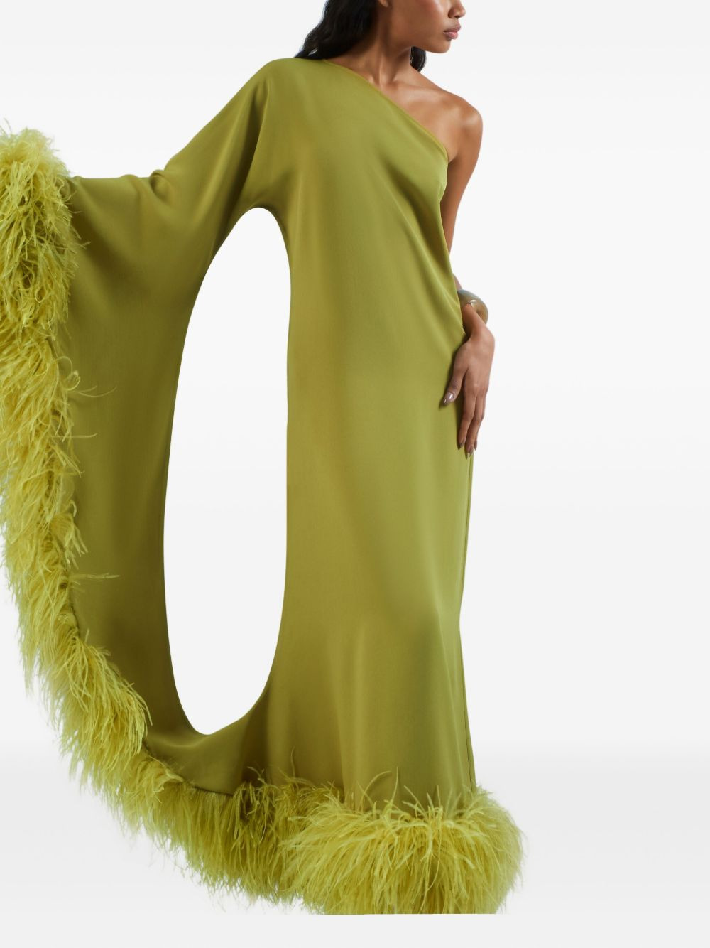 Baler feather-trimmed one-shoulder maxi dress - 3