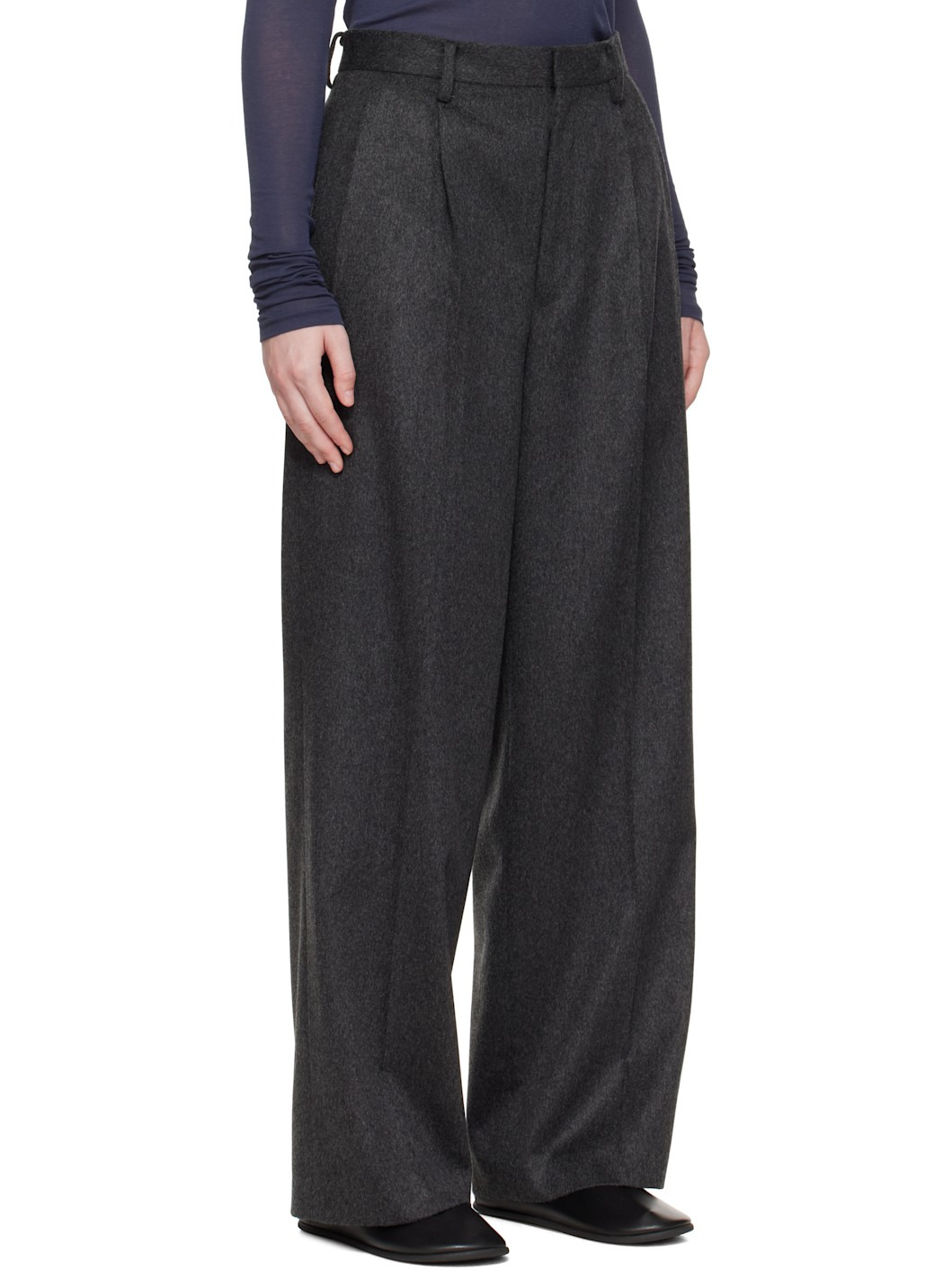 Gray Cashmere Moleskin Two-Tuck Trousers - 2
