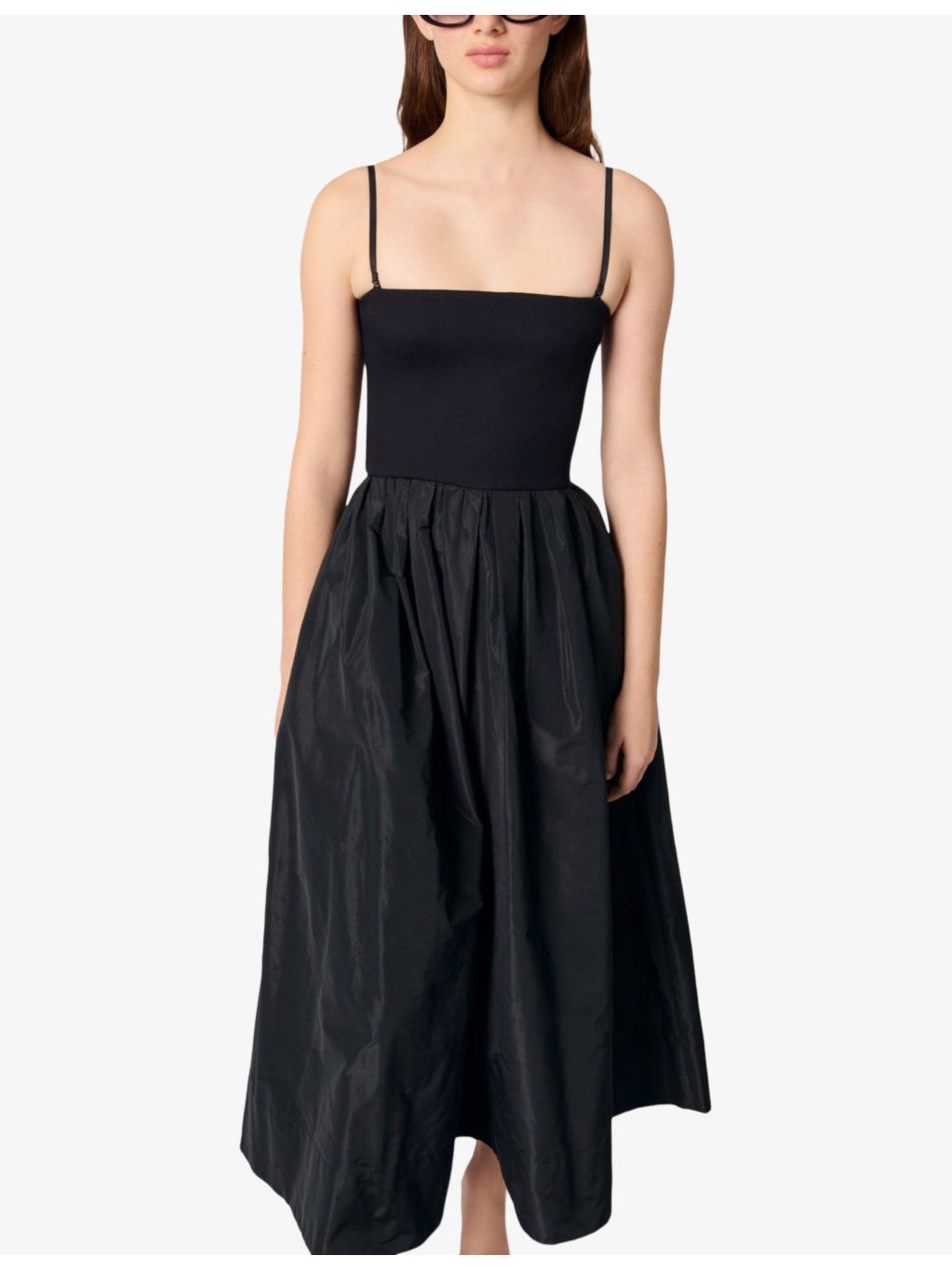 Strapless Mesh and Taffeta Midi Dress - 5