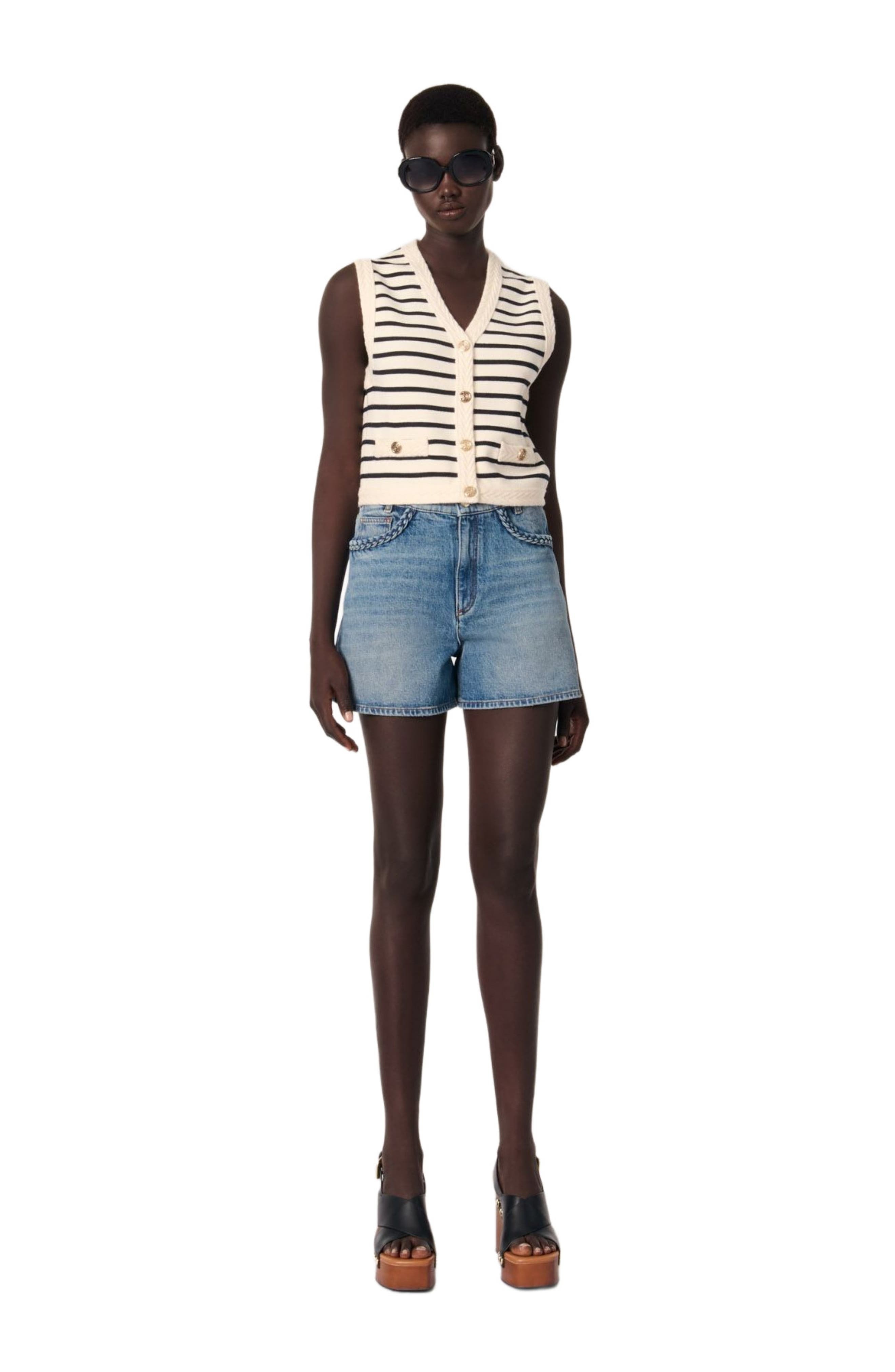maje Sleeveless striped cardigan in Navy /Ecru at Nordstrom - 4