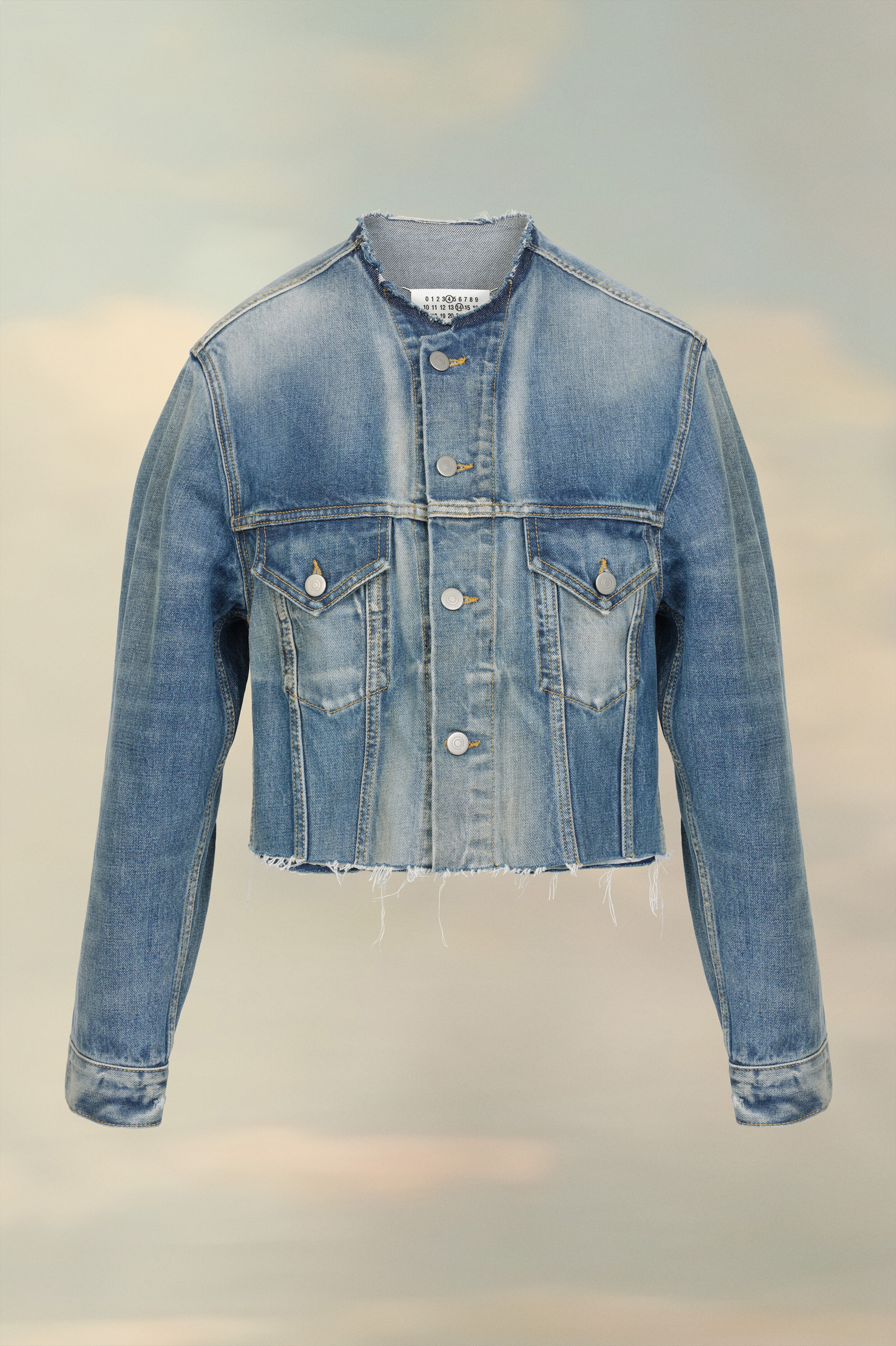 Cropped Collarless Denim Jacket - 2