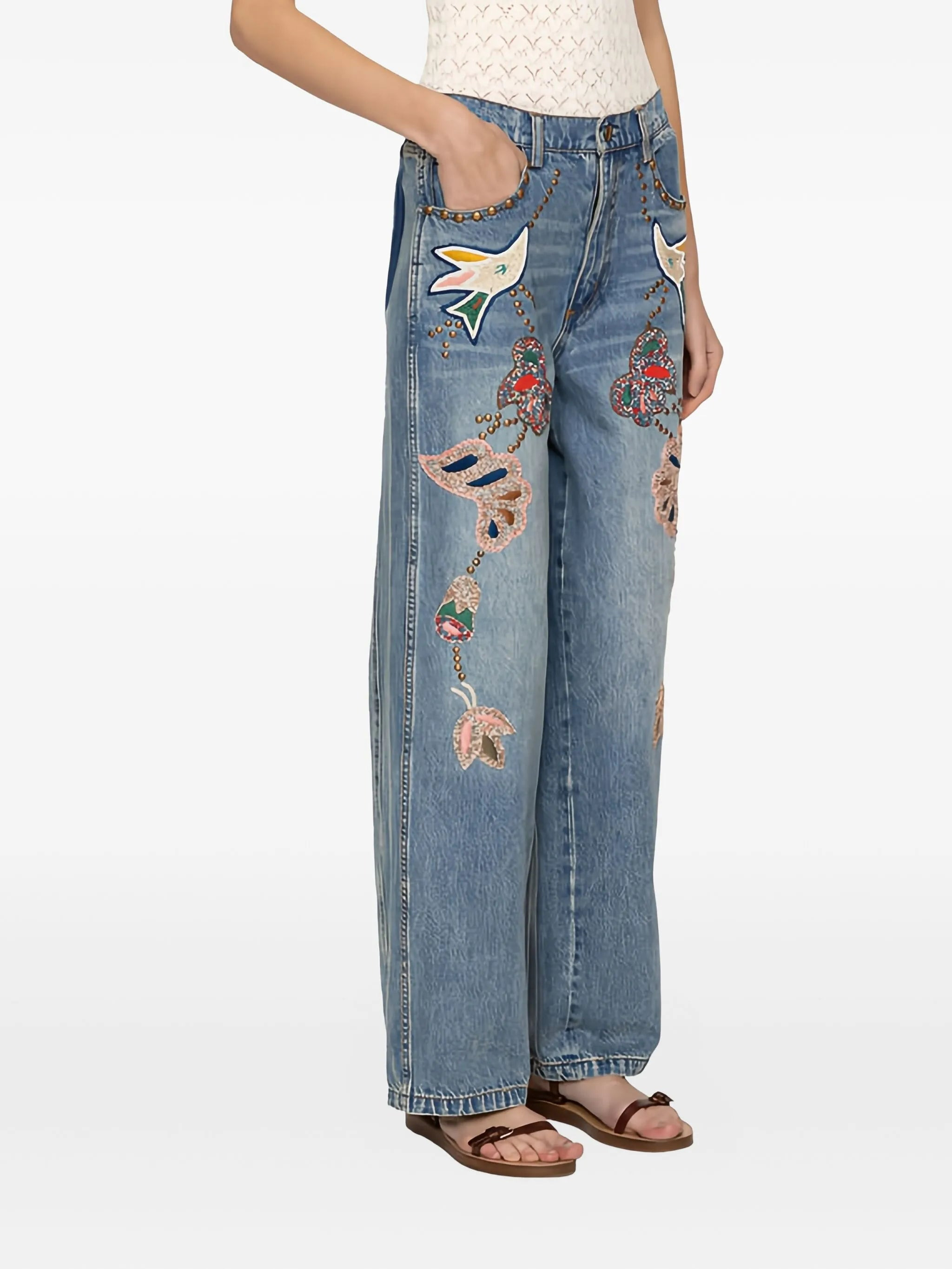 Sea Kara Beaded Floral Jeans - 3