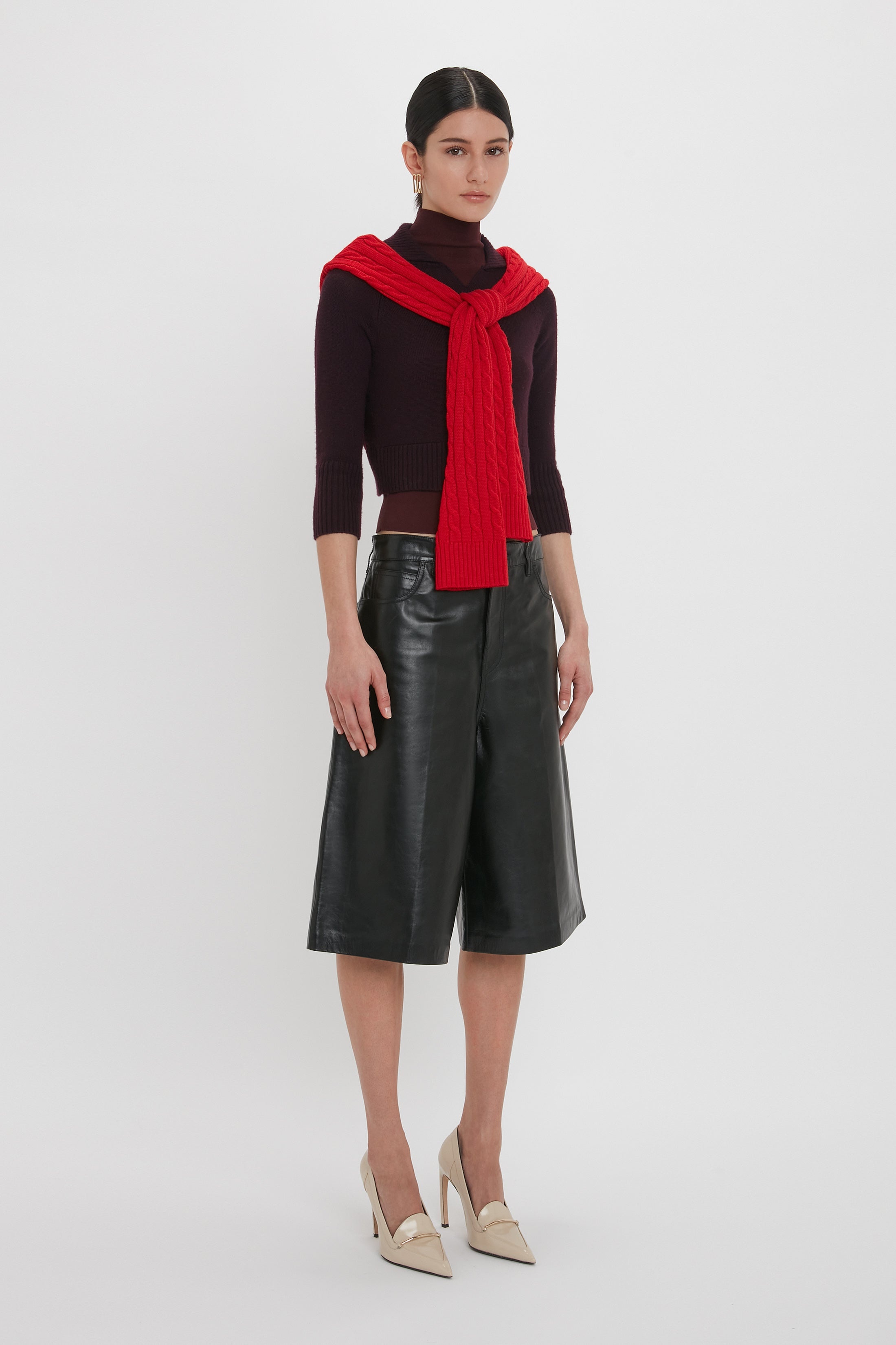 Leather Bermuda Short In Black - 3