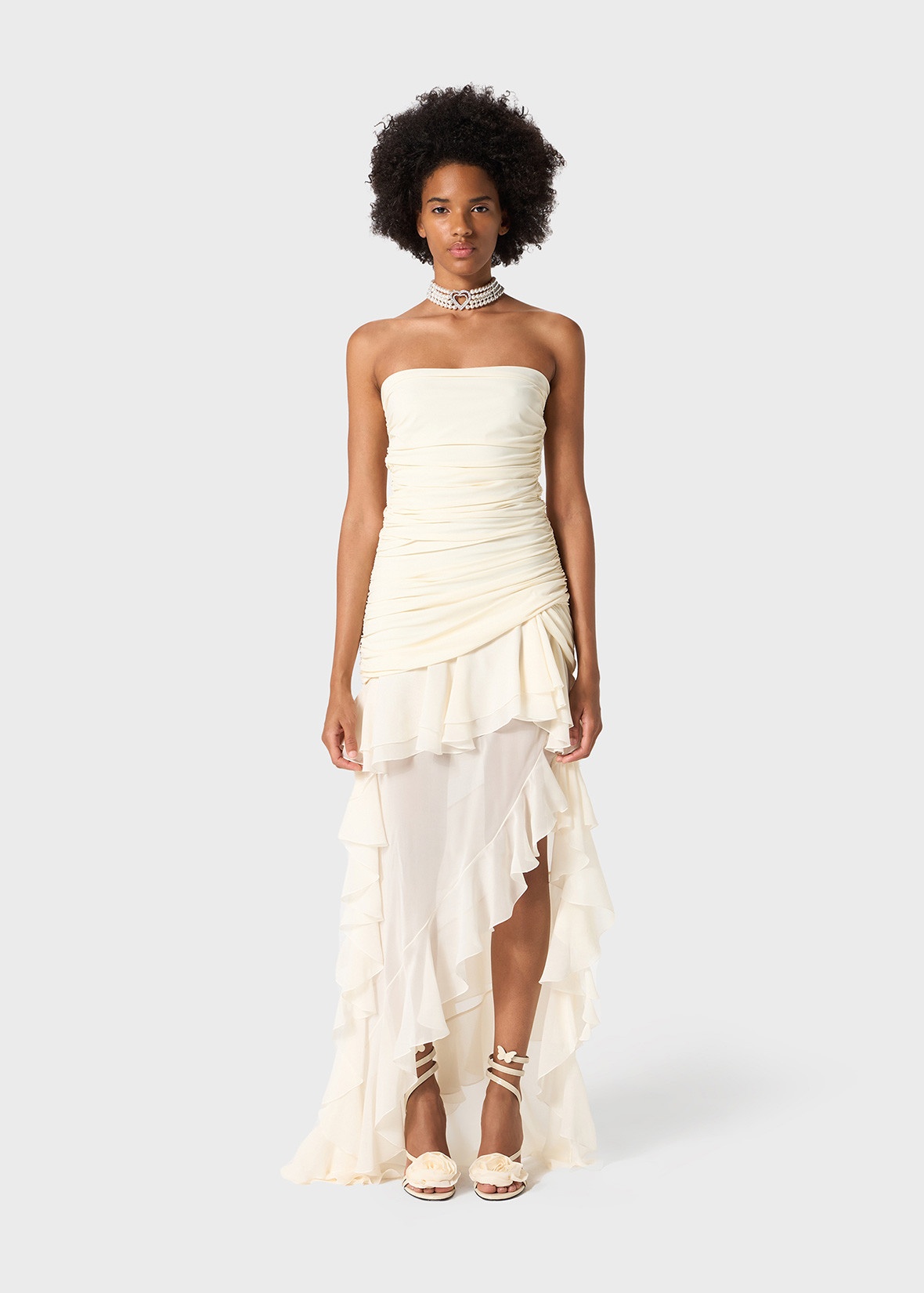 JERSEY BUSTIER DRESS WITH CHIFFON FLOUNCES - 3