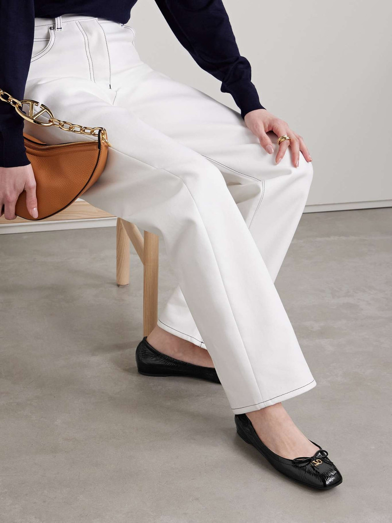 Valentino VLOGO embellished crinkled patent-leather ballet flats outlook