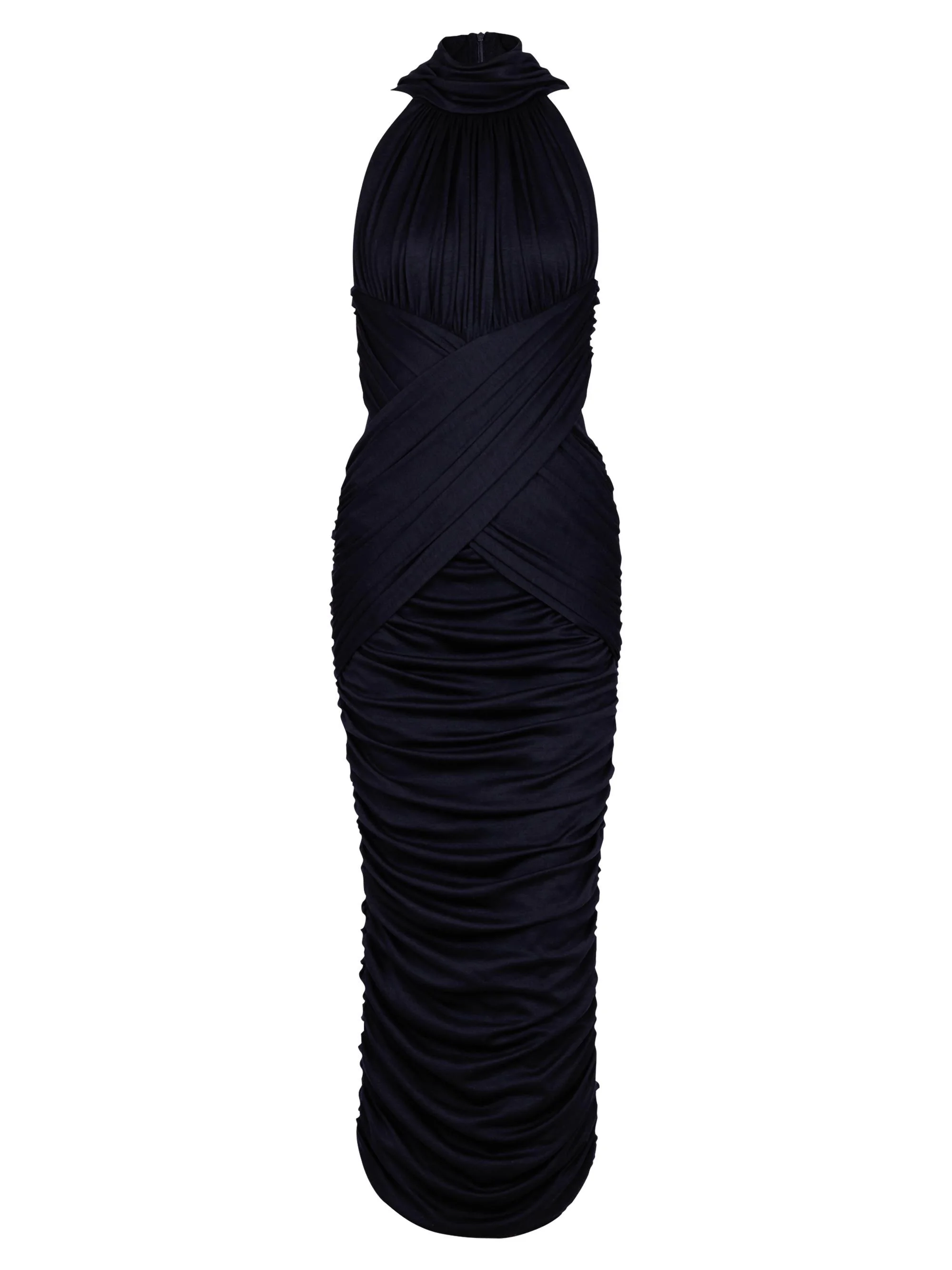 Women's Ruched Wool Midi-Dress - Bleu - 1