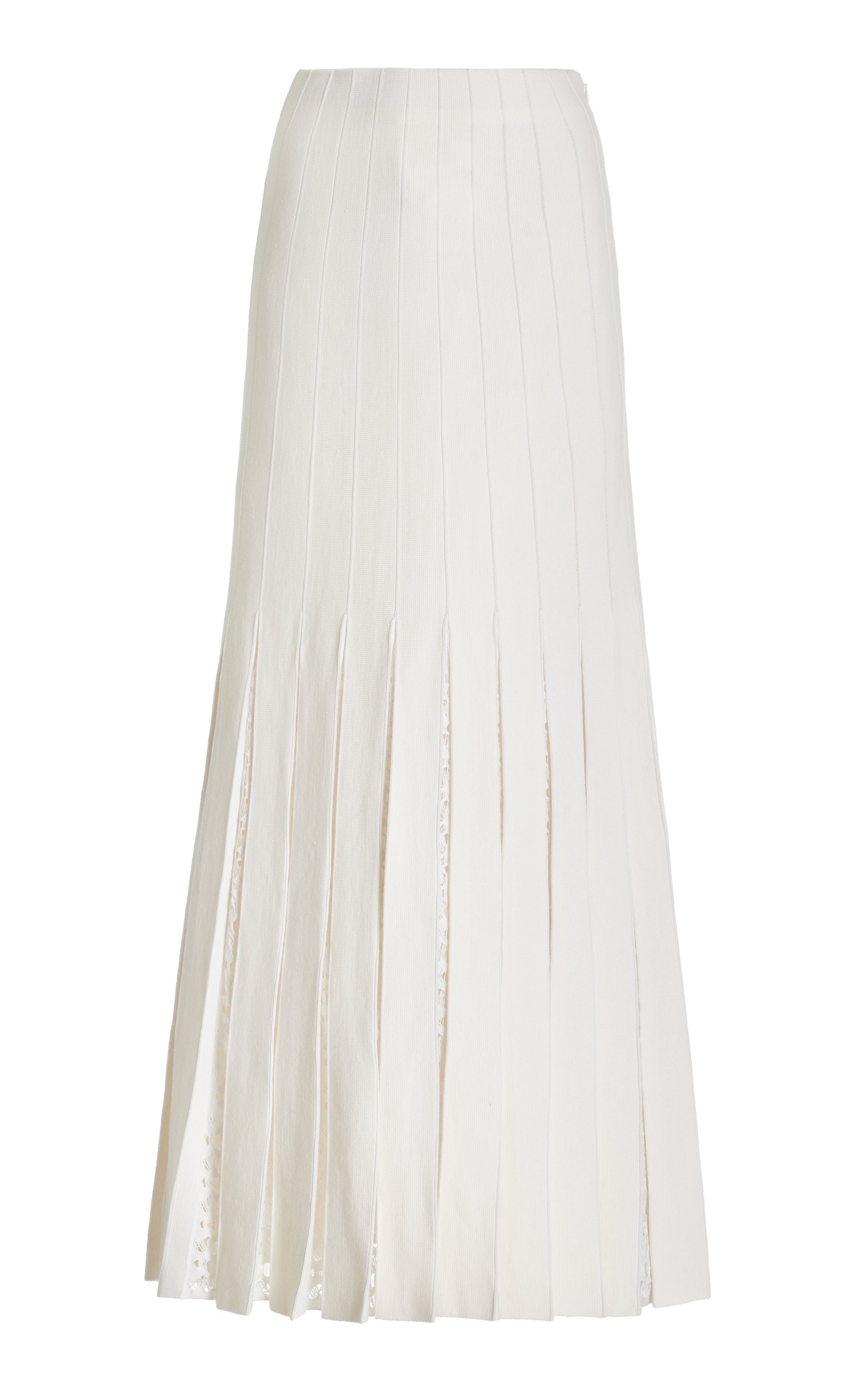 Debutante Pleated Knit Skirt in Ivory Merino Wool - 1