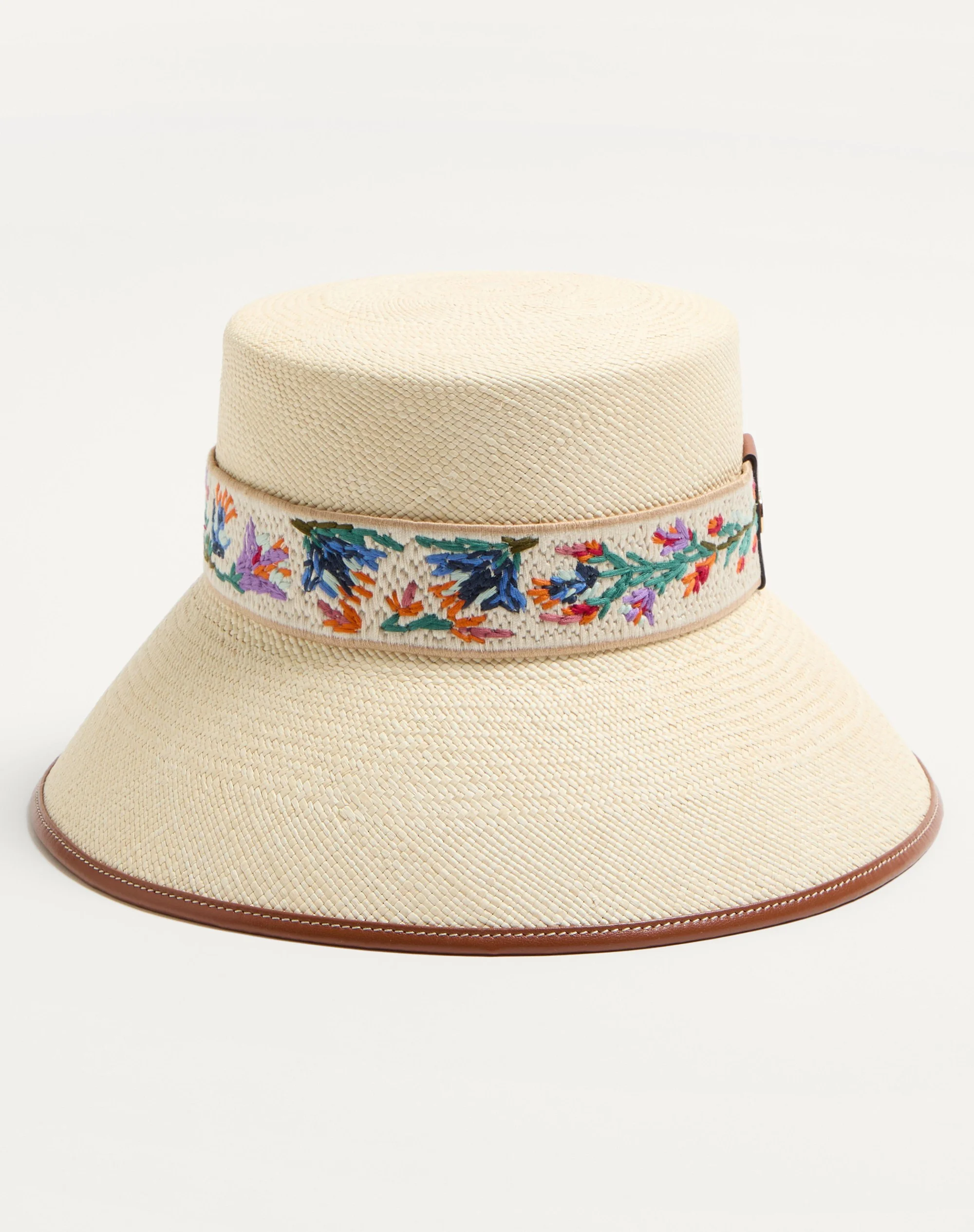 ANTIBES STRAW BUCKET HAT WITH LEATHER TRIM AND RAMAGE RIBBON - 1