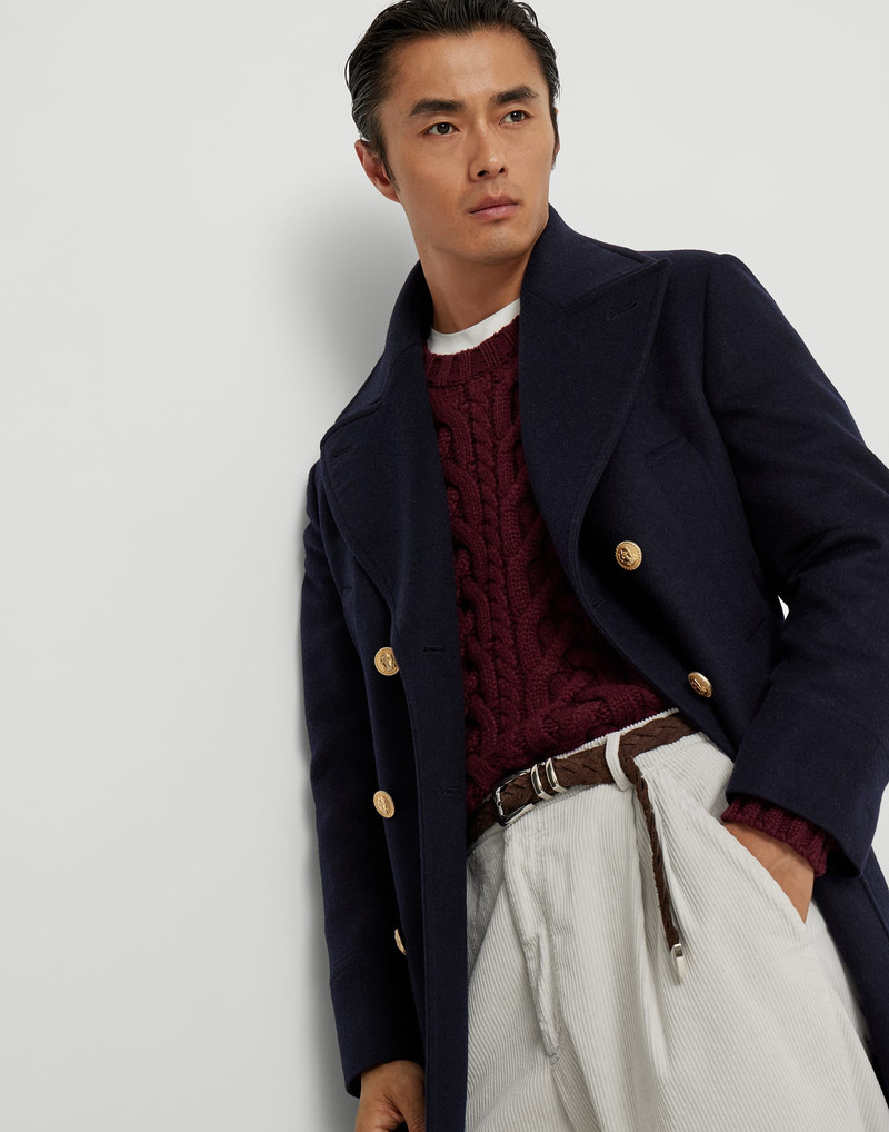 Wool double cloth one-and-a-half breasted coat with metal buttons 4